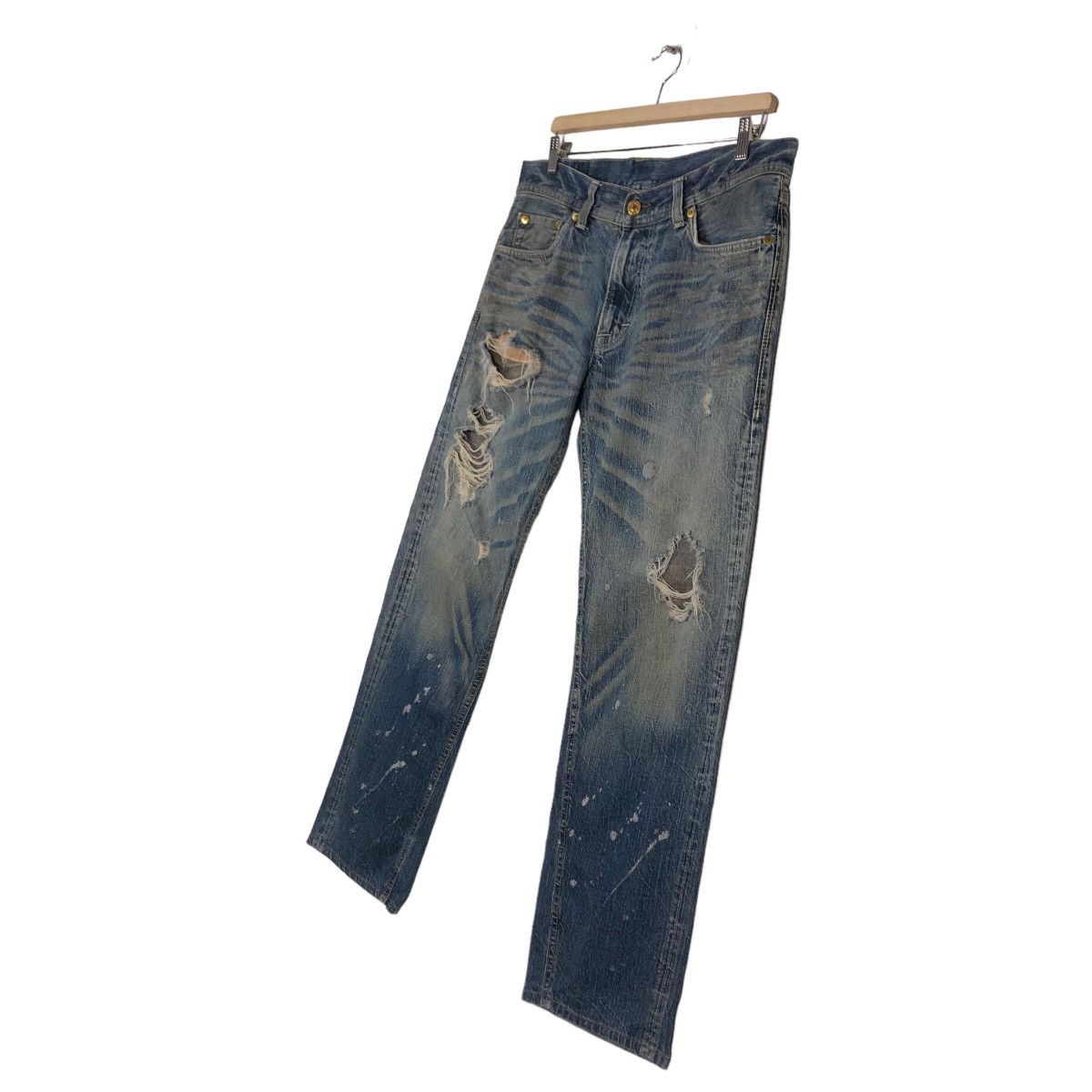 Japanese Brand 🔥Rusty Holes Punk Denim Biker Denim Craft Japan Made Size US 34 / EU 50 - 2 Thumbnail