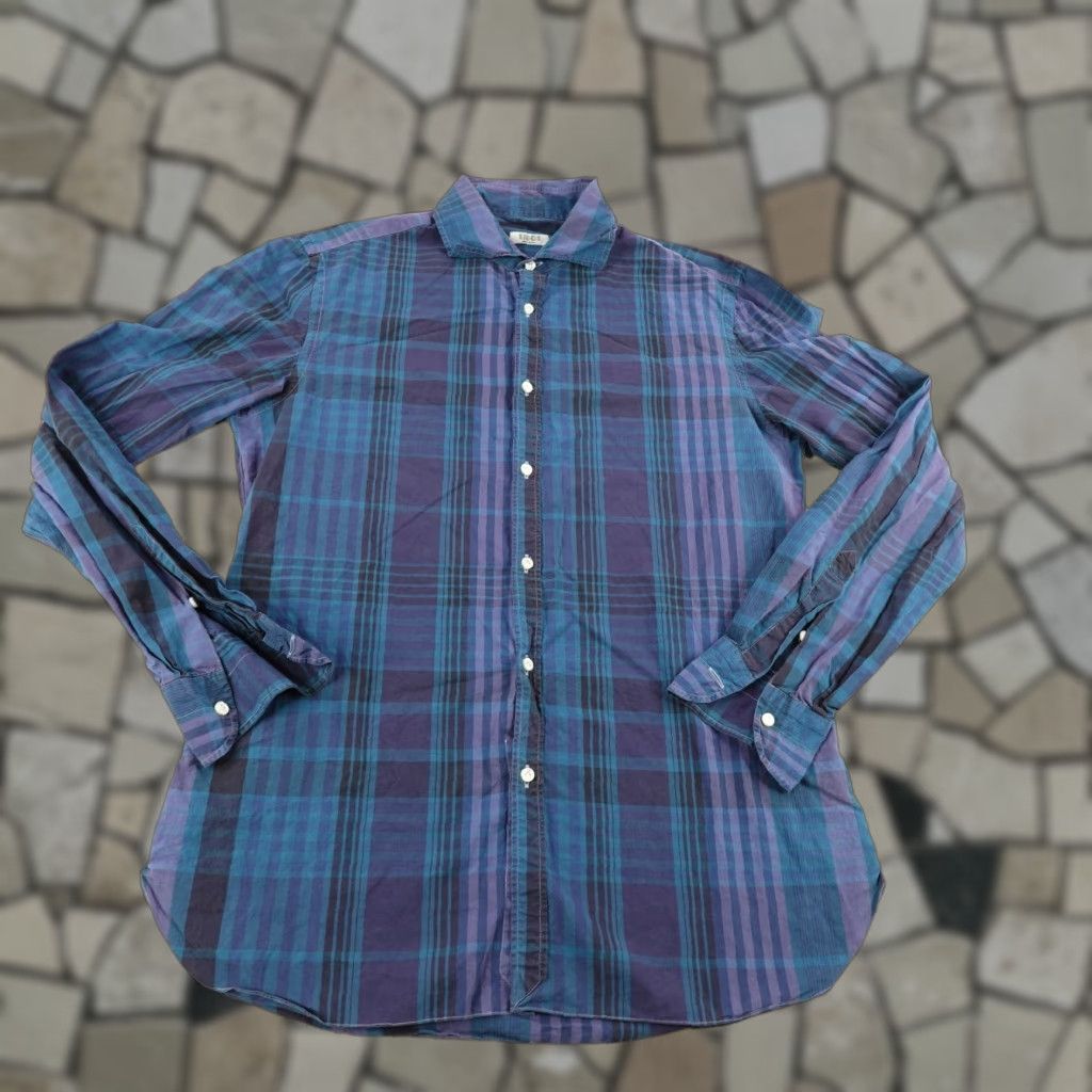 EIDOS Napoli Blue Plaid Button Up Shirt Mens Medium Long Sleeve