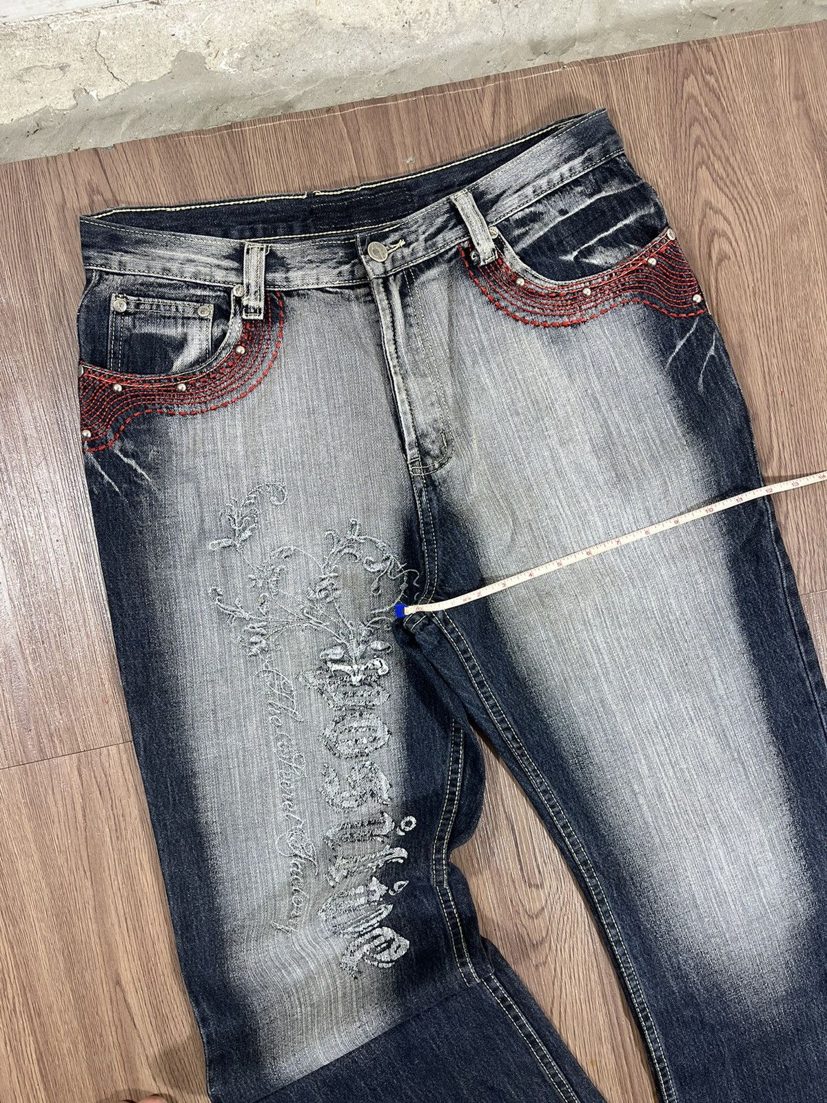 Beauty Beast Vintage Y2K Embroidered Flared Denim Jeans Size US 34 / EU 50 - 13 Thumbnail