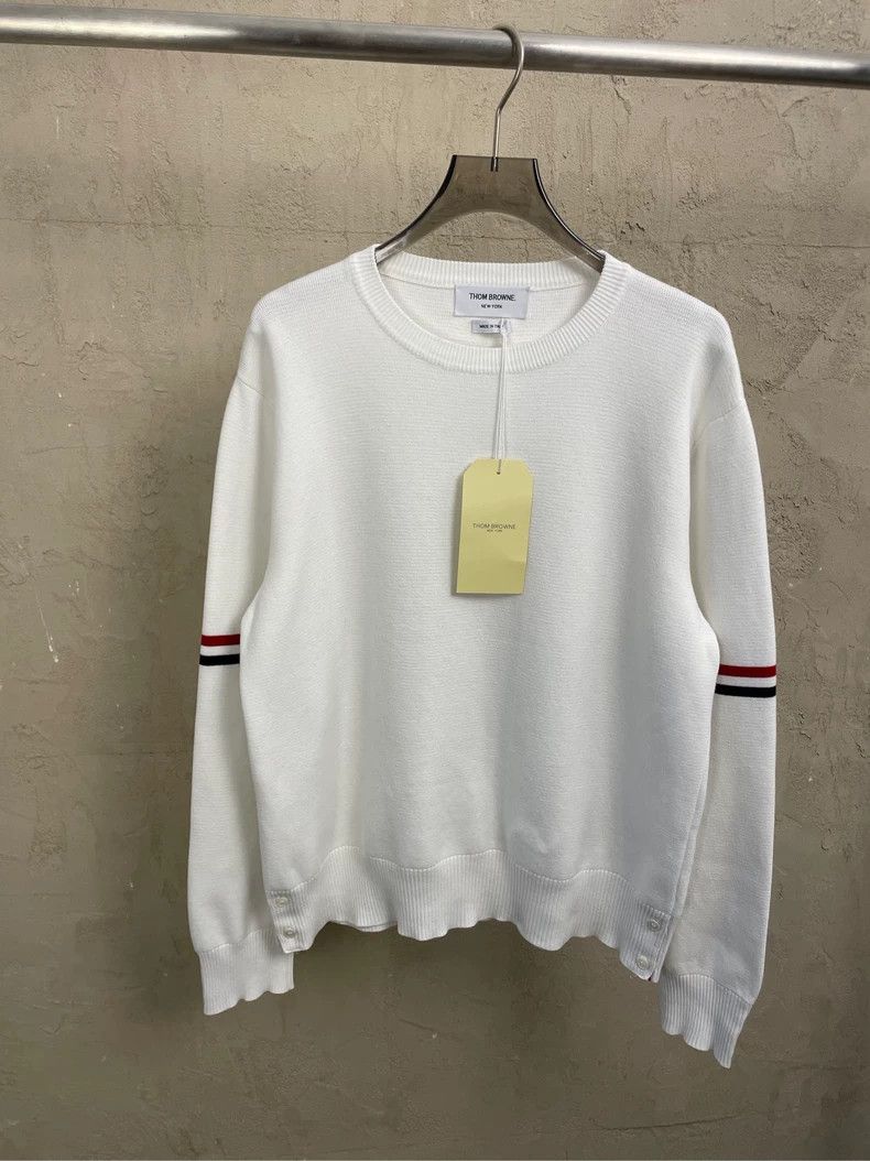 Thom Browne Thom browne White double-sleeved color stripe round-neck sw Size US M / EU 48-50 / 2 - 1 Thumbnail