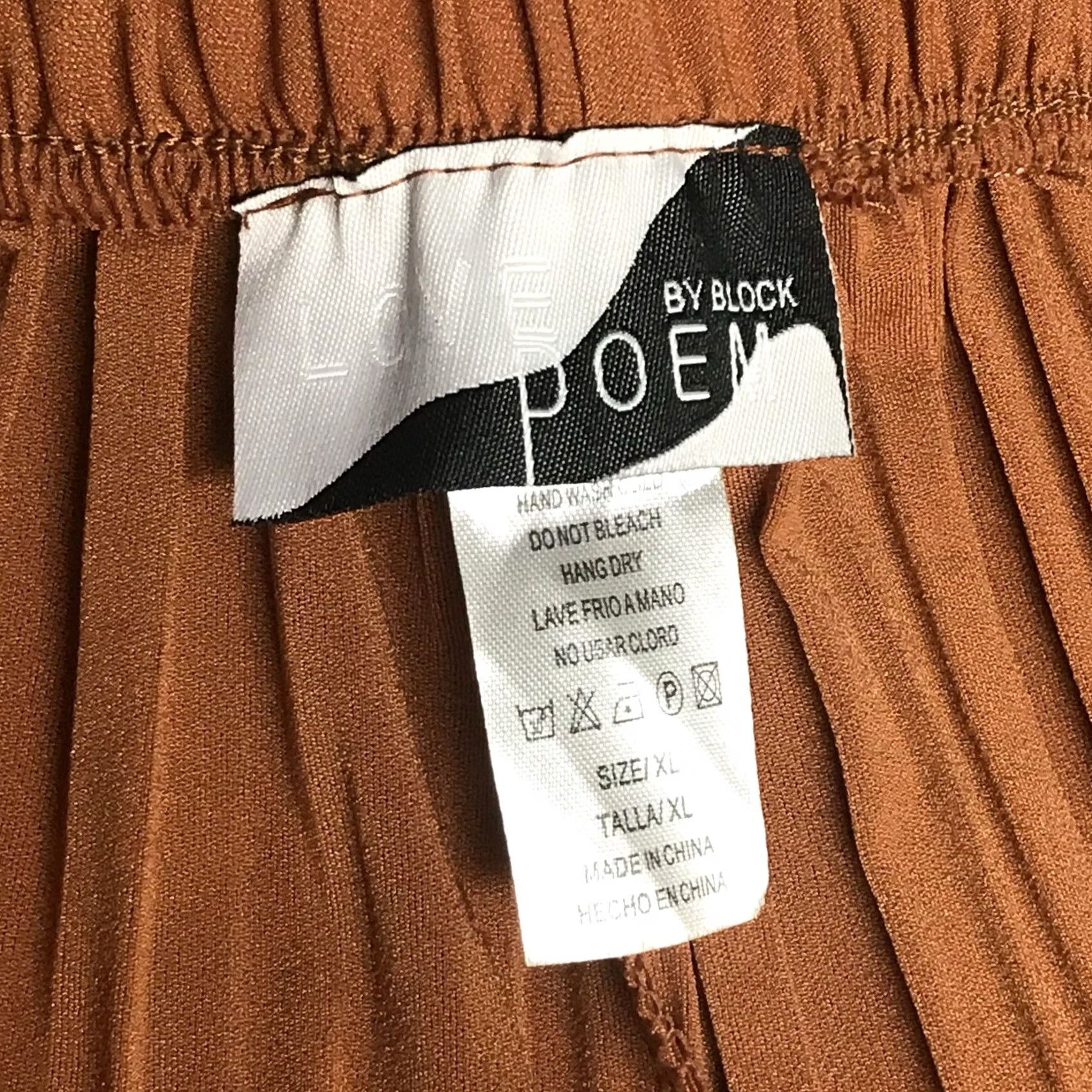 Vintage Love Poem Women Palazzo Pants XL Paperbag Tie-Waist Pleated Wide-Leg Cognac Crepe Polyester Spandex High Rise Inseam 29 in Brown Size 40" / US 18 - 2 Thumbnail