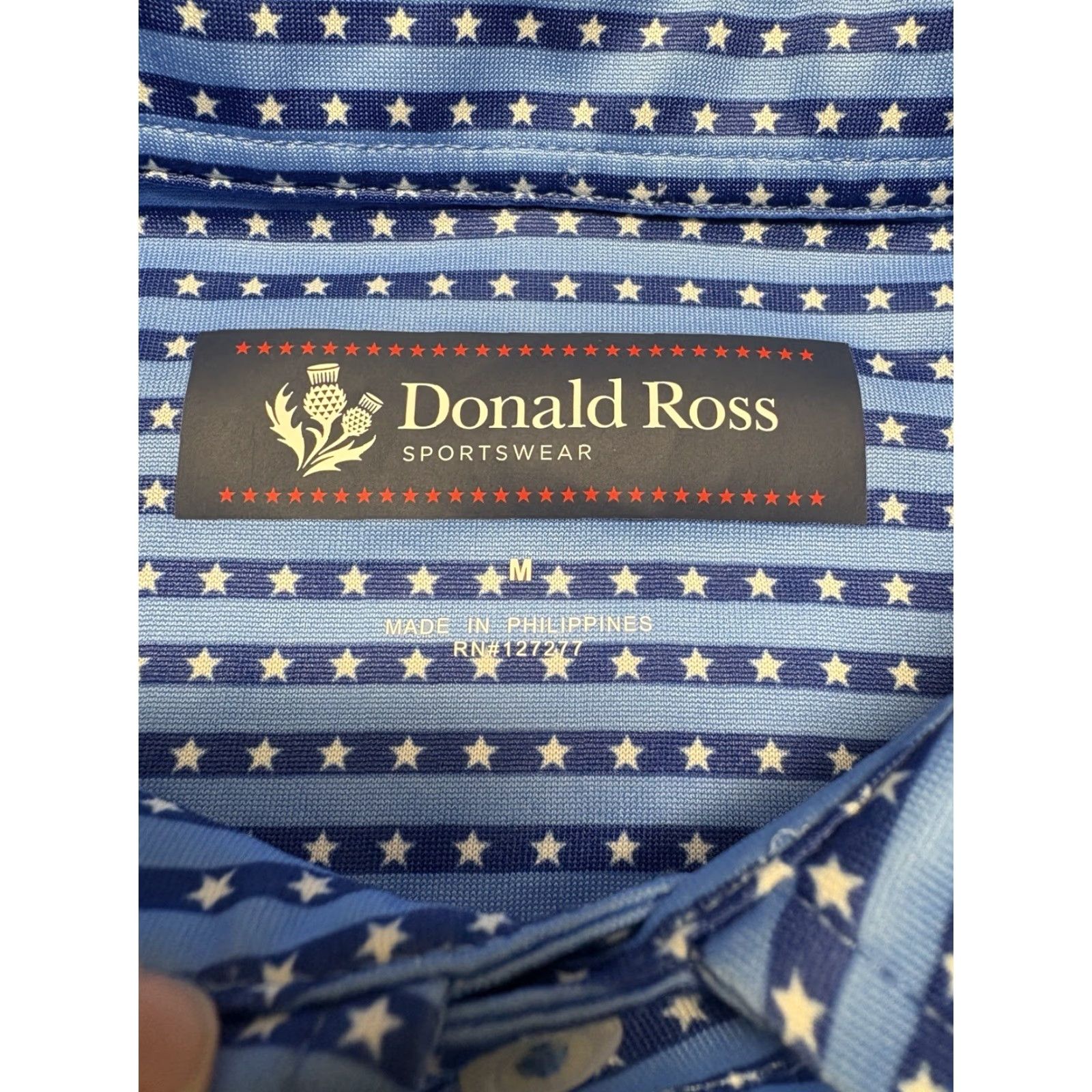 Vintage Donald Ross Polo Men Medium Stars Stripes Golf Shirt USA Blue All Over Print AOP Size US M / EU 48-50 / 2 - 2 Thumbnail