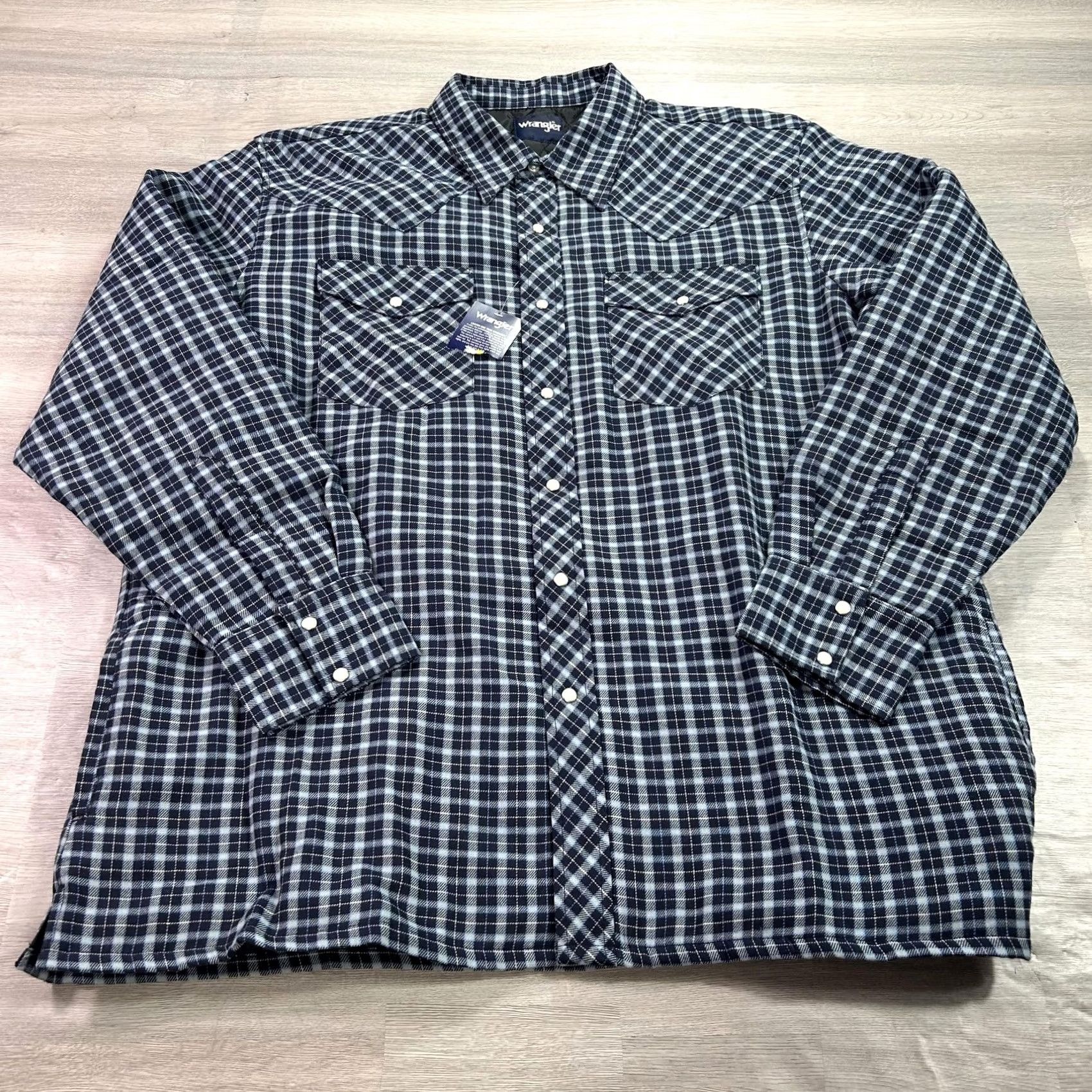 Wrangler VINTAGE Wrangler Jacket Mens 2XL Blue Plaid Quilted Flannel Western Snap Shacket Size US XXL / EU 58 / 5 - 2 Thumbnail