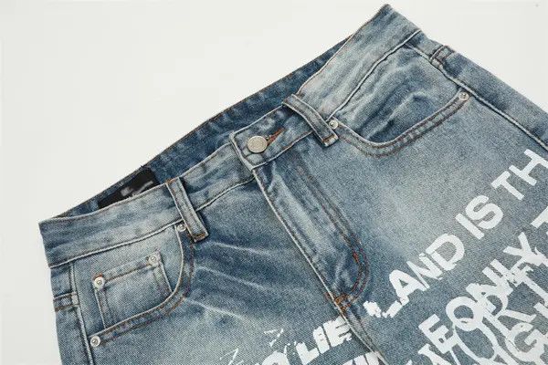 Japanese Brand American street washed distressed graffiti letter jeans Size US 32 / EU 48 - 4 Thumbnail