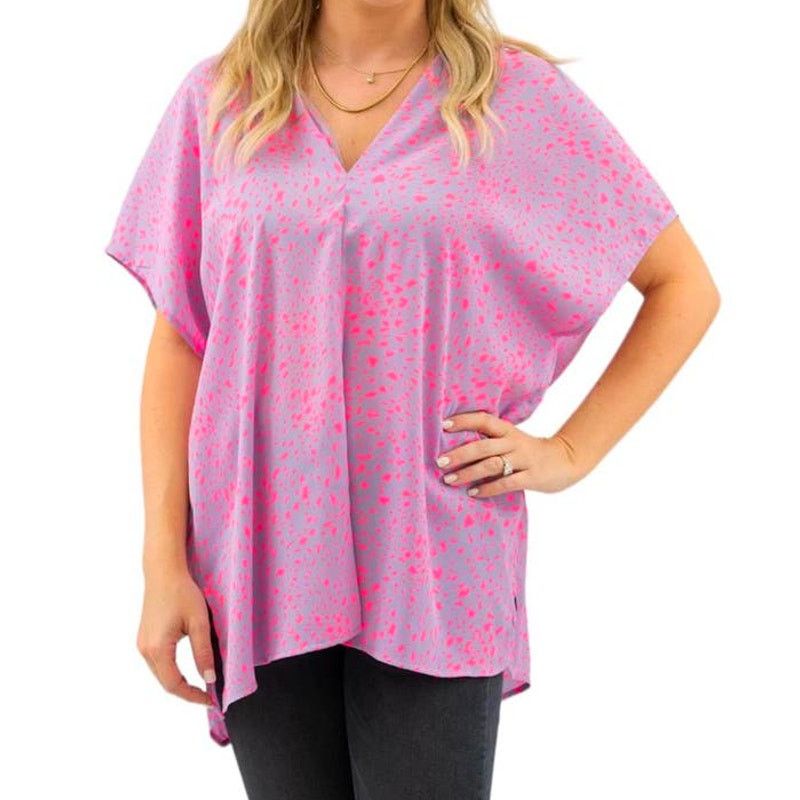 Other Adrienne Purple and Pink Cheetah V-Neck Short Sleeve Blouse Size S / US 4 / IT 40 - 1 Thumbnail