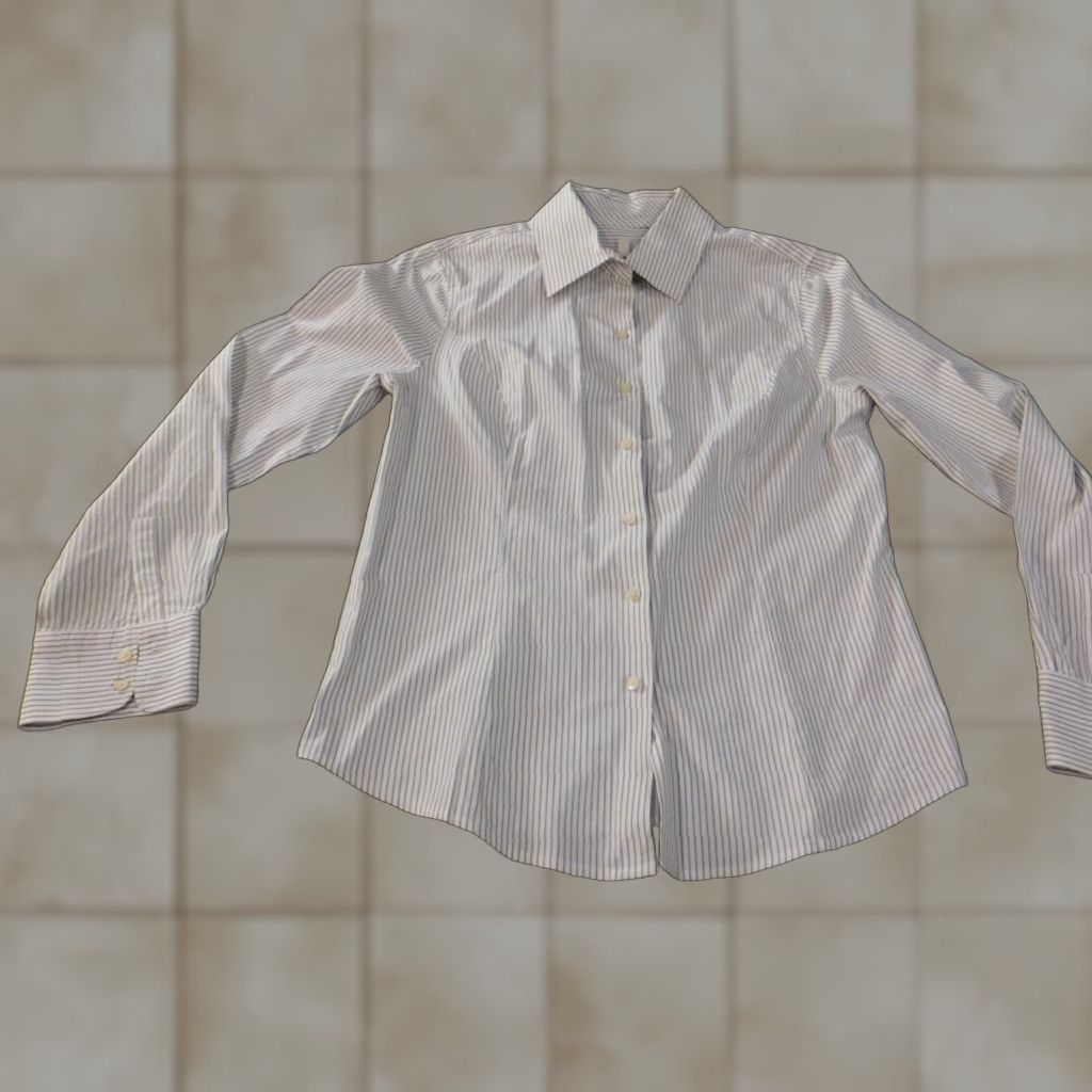 Talbots Talbots Button-Up Shirt Beige Striped Stretch Cotton Womens Size 10 Regular Classic Casual Pattern Striped Collared Button-Up Length Long Sleeve Knit? Size L / US 10 / IT 46 - 1 Thumbnail