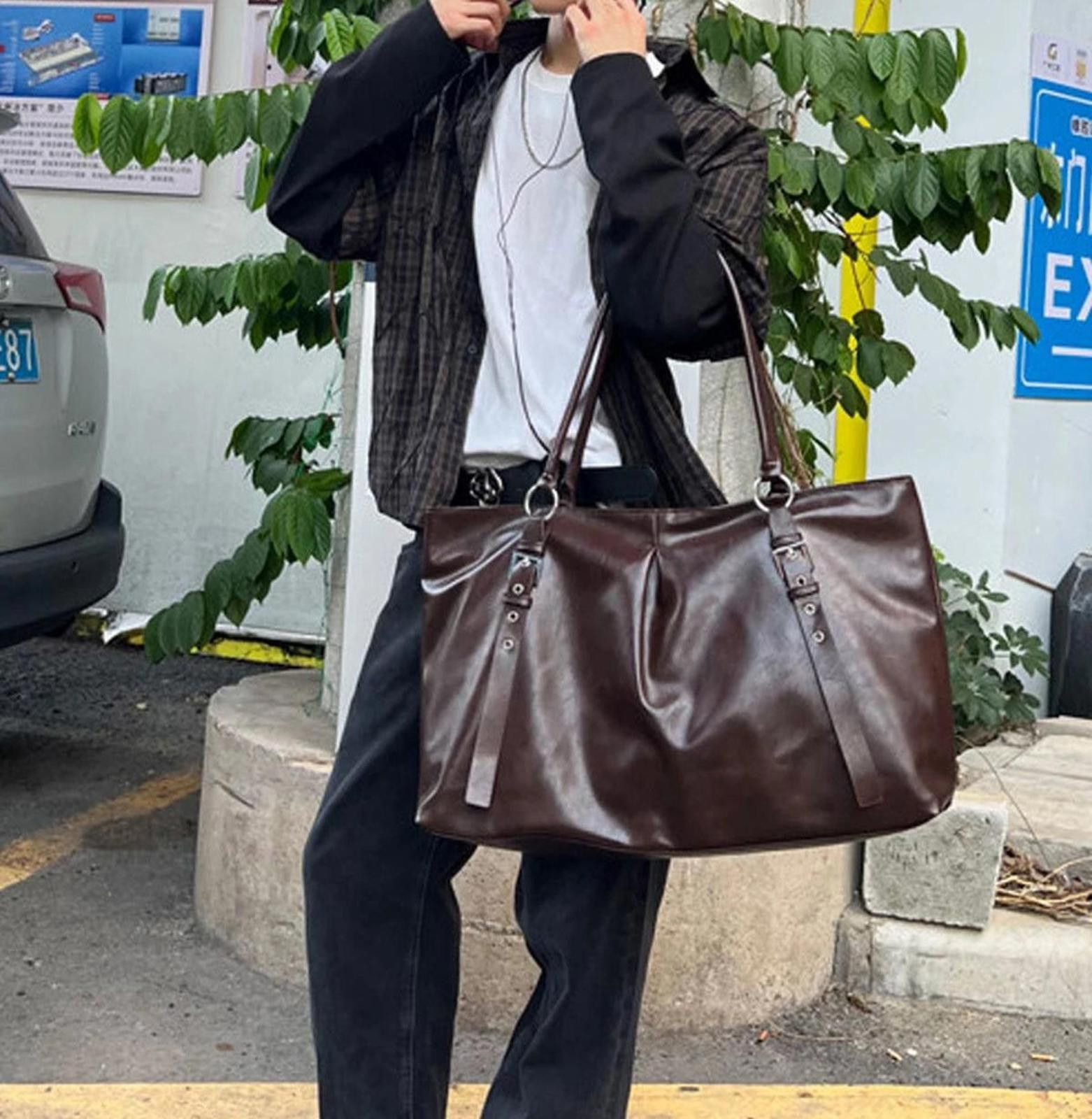 Leather Dark Brown Large Leather Tote Bag, Oversized Shoulder Bag Size ONE SIZE - 1 Thumbnail