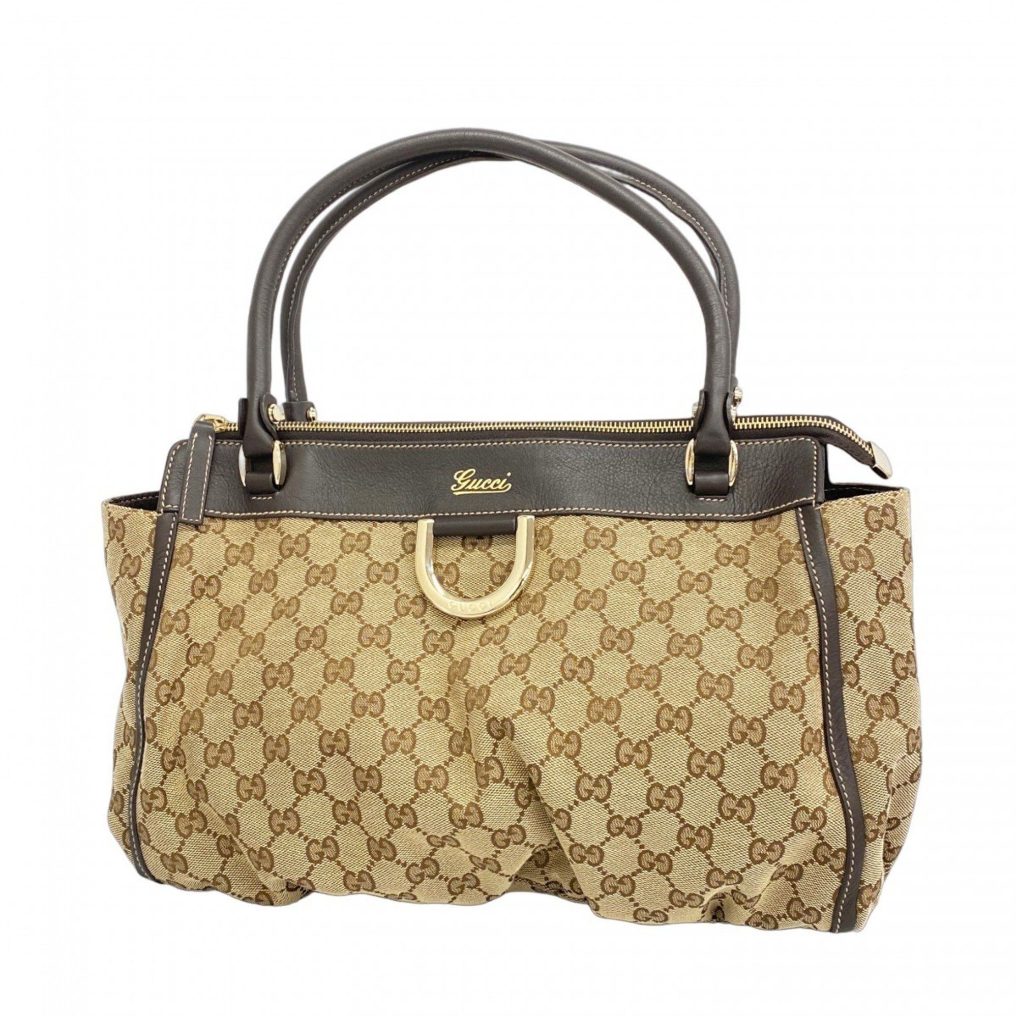 Gucci Tote Bag GG Canvas Abby 189831 Beige Dark Brown Champagne Women's