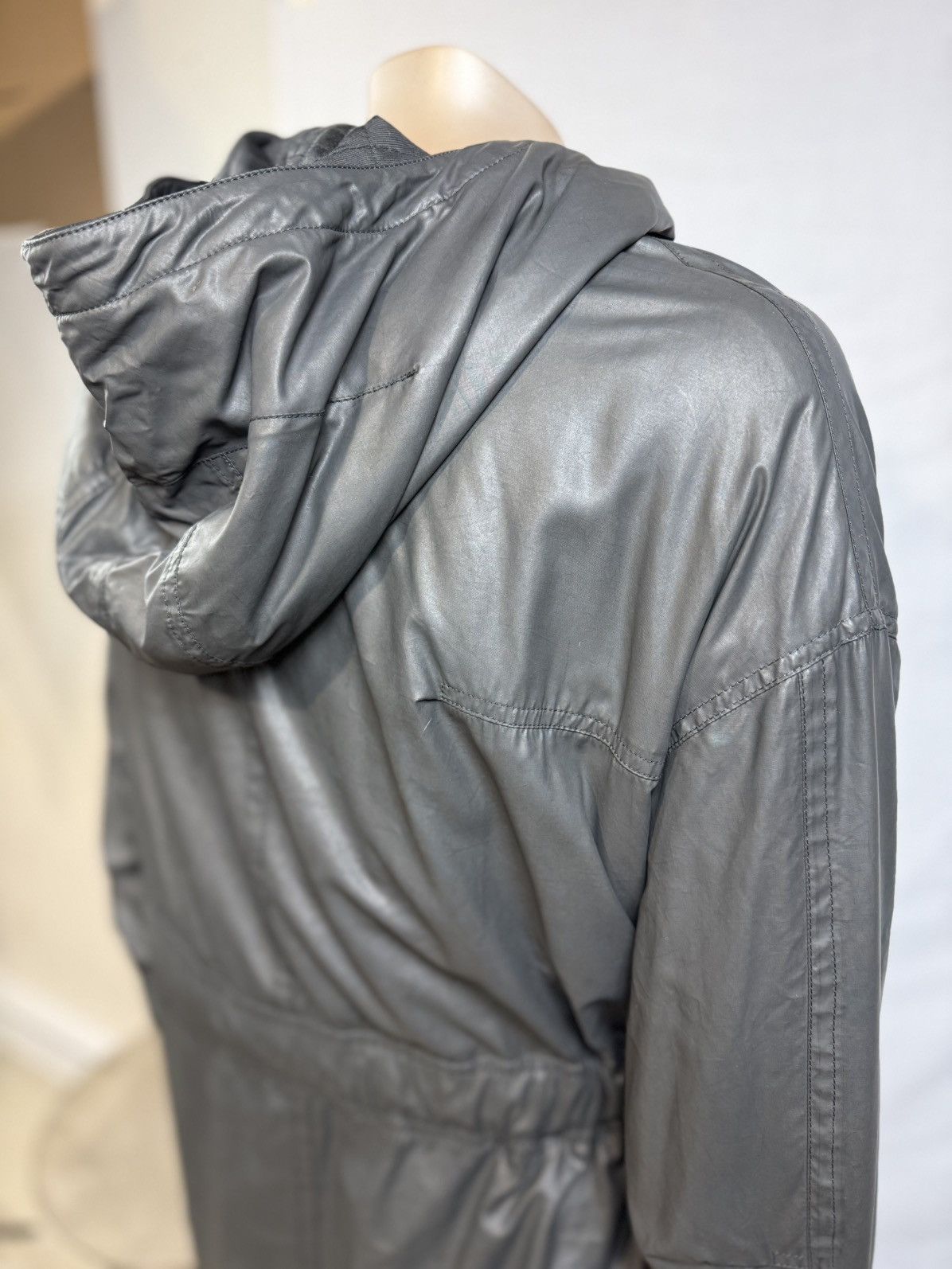 Haider Ackermann LAST DROP Waxed Black Cupro Blend Grey Belt Oversized Parka Size US M / EU 48-50 / 2 - 6 Thumbnail