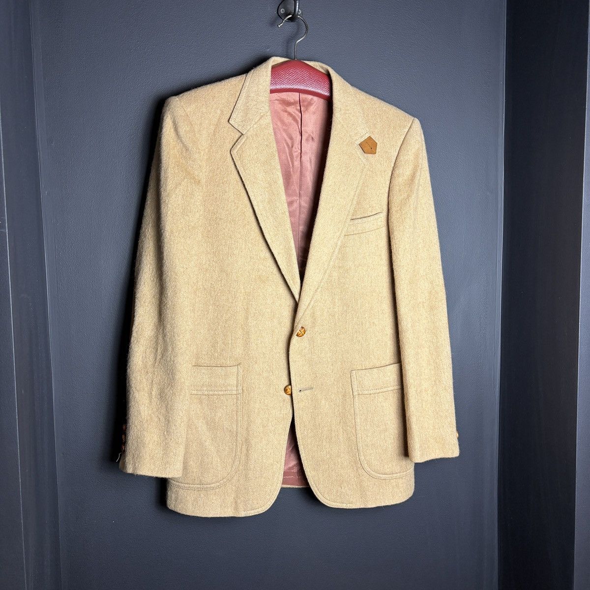 Camel × Vintage Vintage Camel Hair Blazer Suede Shoulder Patch Size 40R - 11 Thumbnail