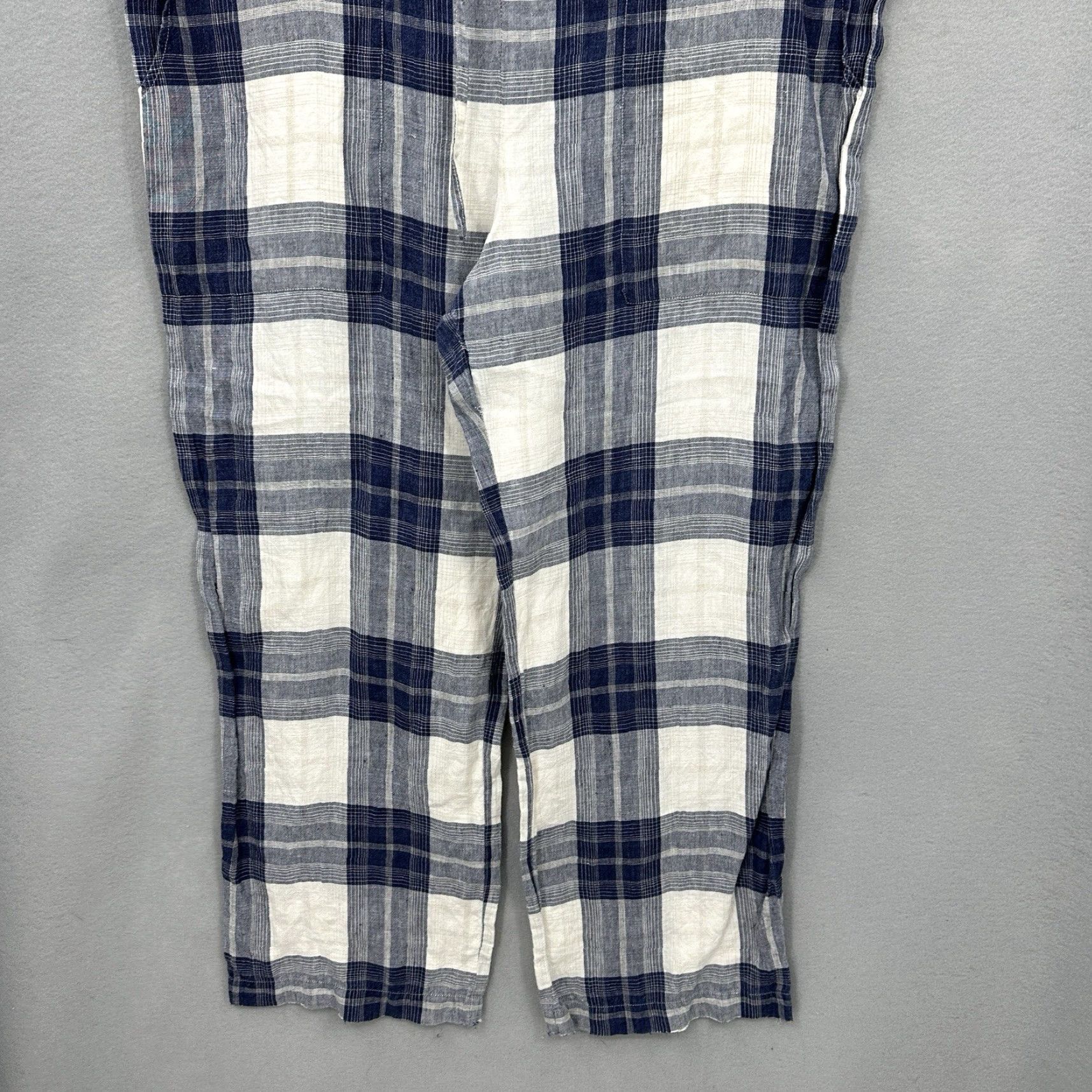 eskandar Eskandar Linen Wide Leg Pants Women L Plaid Lagenlook Quiet Cottagecore READ Shirt Wide-Leg Pants Women L Blue Plaid 90s Cottagecore Bohemian Pockets Size 36" / US 14 / IT 50 - 6 Thumbnail