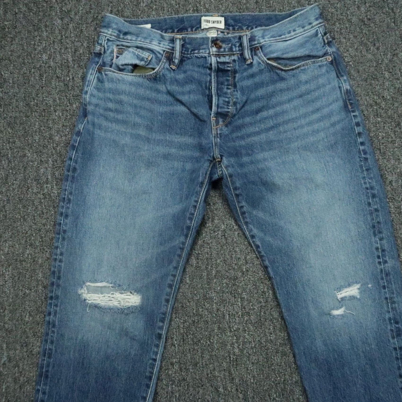 Todd Snyder Todd Snyder Jeans Mens 32x30 Blue 5-Pocket Selvedge Distressed Straight Denim Shirt? Size US 32 / EU 48 - 2 Thumbnail