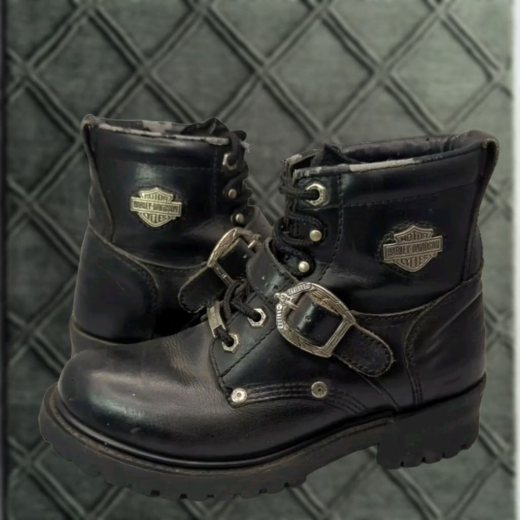 Harley Davidson Harley-Davidson Boots Women Biker Ankle Strap Leather 39 Black 8 US Size US 8 / IT 38 - 1 Thumbnail