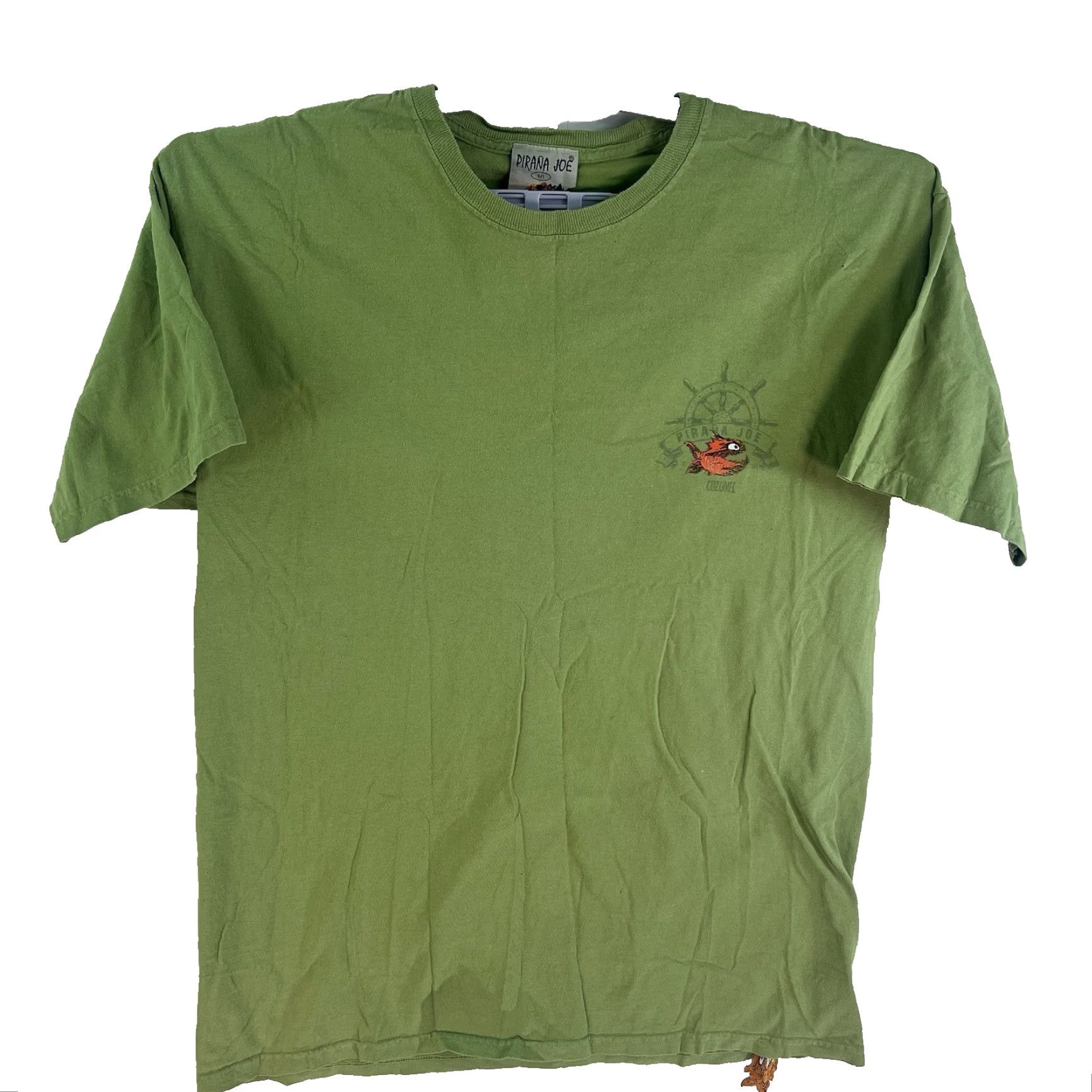 Vintage JOE'S JEANS Pirana Bar Cozumel T-Shirt Mens Size L Crew Neck Short Sleeve Lime Green Graphic Print Embroidered Logo Beach Tropical 90s Theme? Size US L / EU 52-54 / 3 - 2 Thumbnail