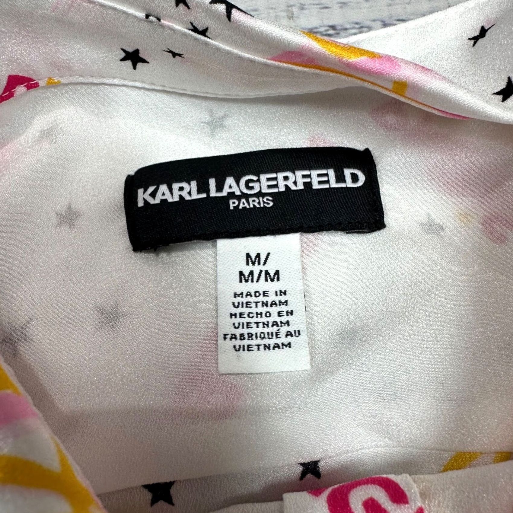 Karl Lagerfeld Karl Lagerfeld Womens Blouse M White Roll Tab Sleeve Button Front All Over Print Size M / US 6-8 / IT 42-44 - 6 Thumbnail
