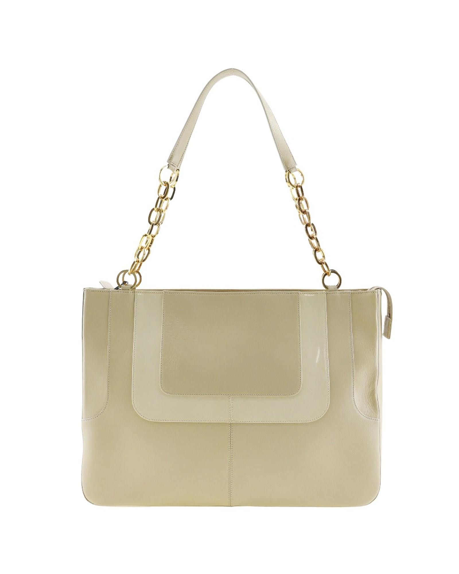 image of Versace Luxury Leather Chain Shoulder Bag in Beige, Women's