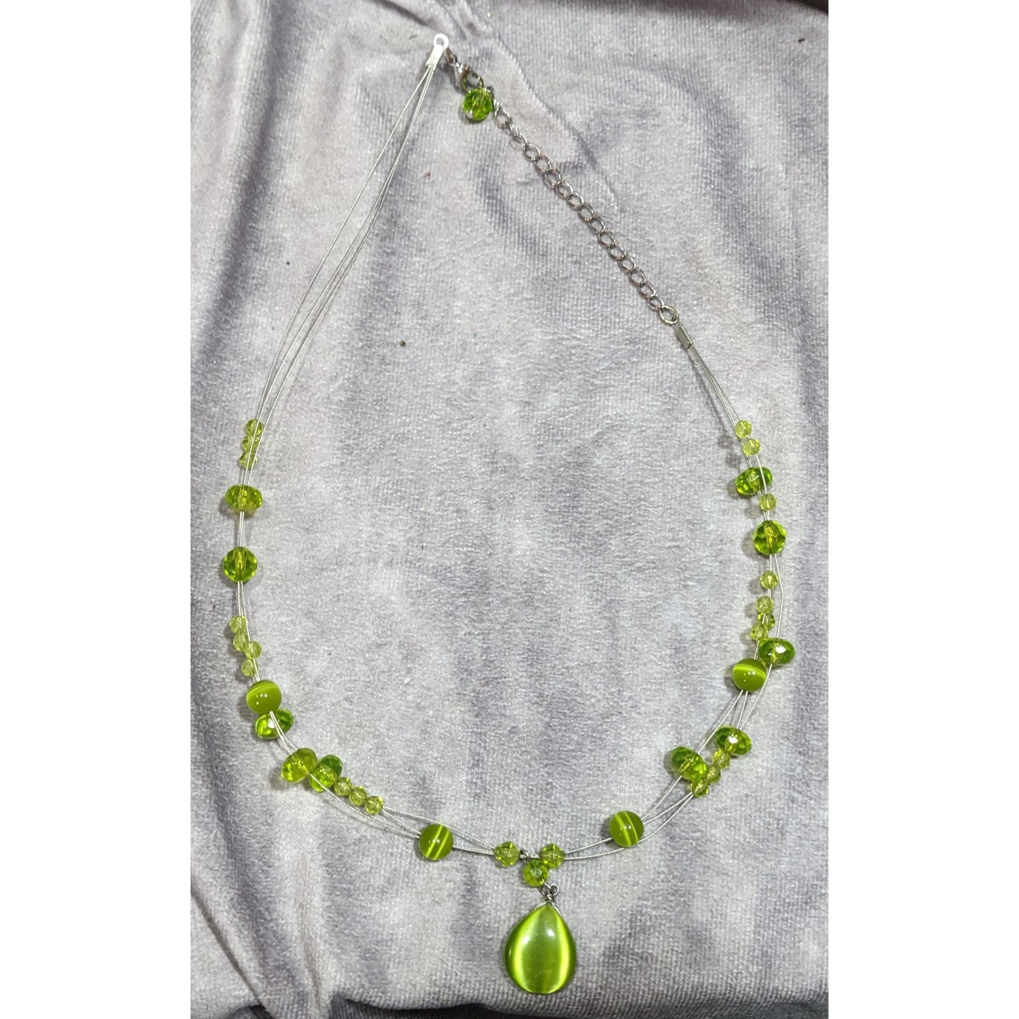 Other Fairycore Green Cateye Glass Beaded Pendant Necklace Size ONE SIZE - 5 Thumbnail