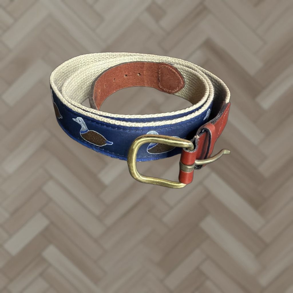 Vintage VINTAGE Jos A Bank Belt Duck Canvas 42 Inch Brass Buckle Leather Brown Men Belt Size 42 - 1 Thumbnail