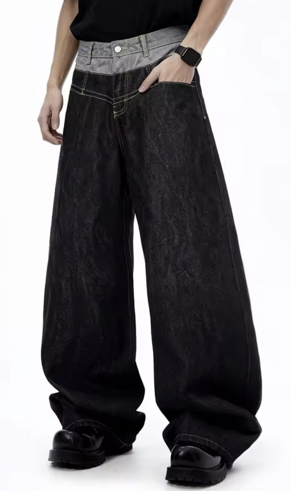 Other Retro Double Waist Design Baggy Wide Leg Jeans Size US 37 - 1 Thumbnail