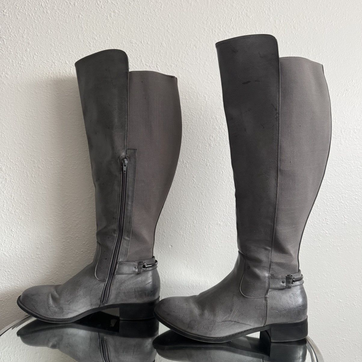 TORRID Grey Faux Leather Knee High Wide Calf Riding Boots - Main Image