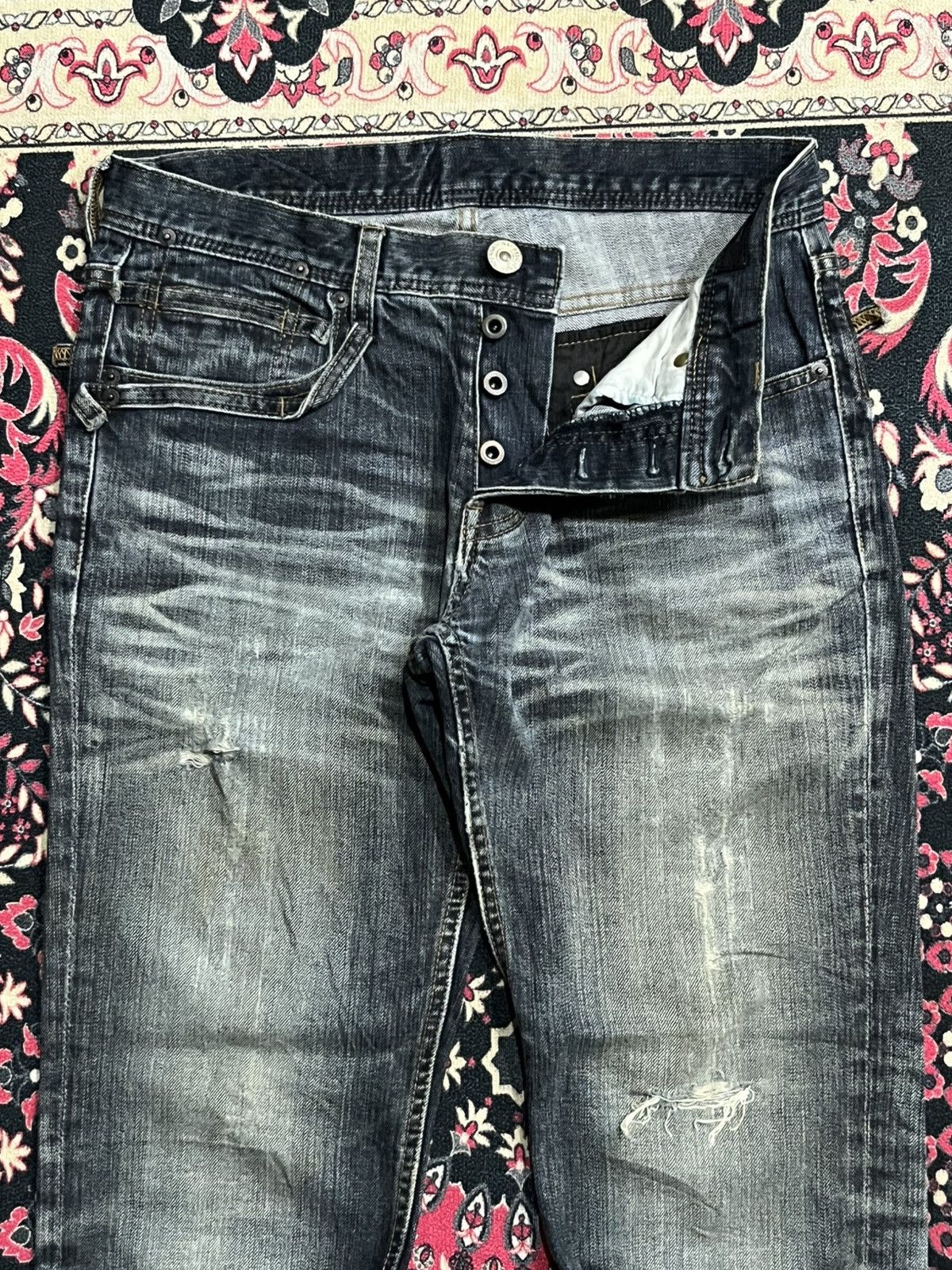 Japanese Brand Difference Rupert Dark Faded Washed Whisker Ripped Jeans Size US 30 / EU 46 - 5 Thumbnail