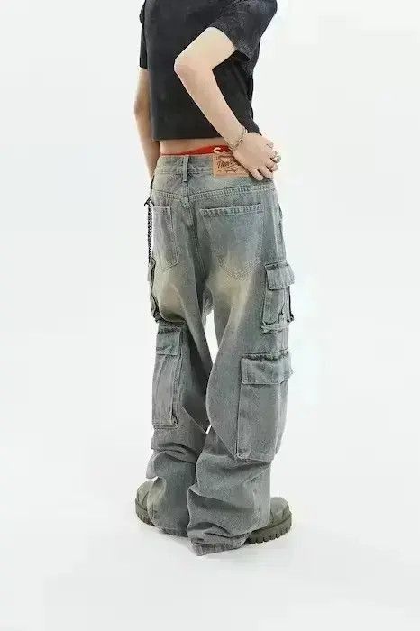 Japanese Brand Cargo Faded Wash Baggy Denim Jeans Size US 34 / EU 50 - 2 Thumbnail
