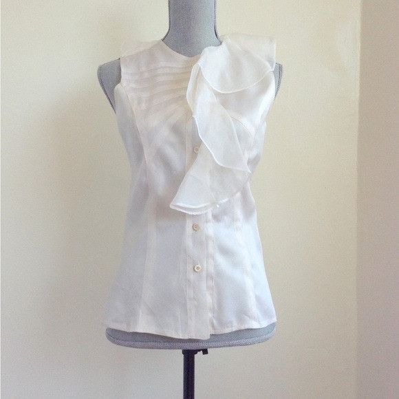 Rock & Republic NEW $945 Rock & Republic Tailor Made Runway White Silk Ruffl Size S / US 4 / IT 40 - 8 Thumbnail