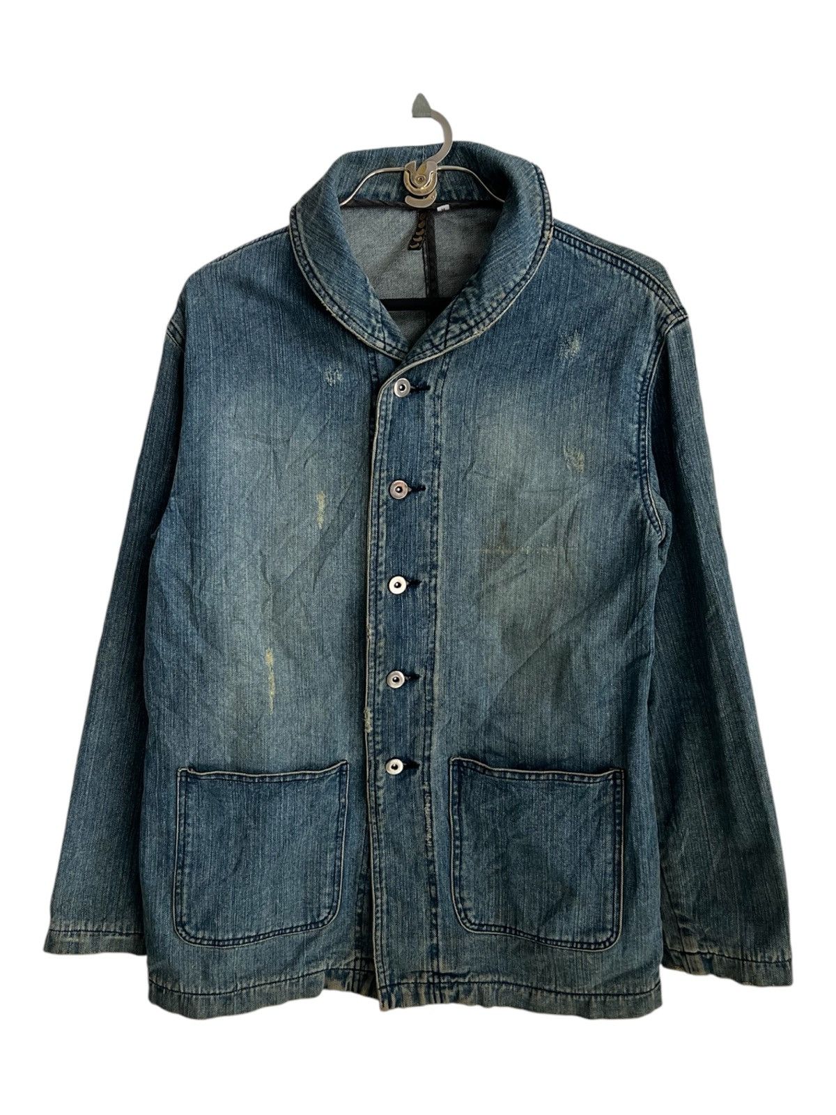 Freewheelers Vintage USN WWII Inspire Shawl Collar Distress Denim Jacket Size US M / EU 48-50 / 2 - 3 Thumbnail
