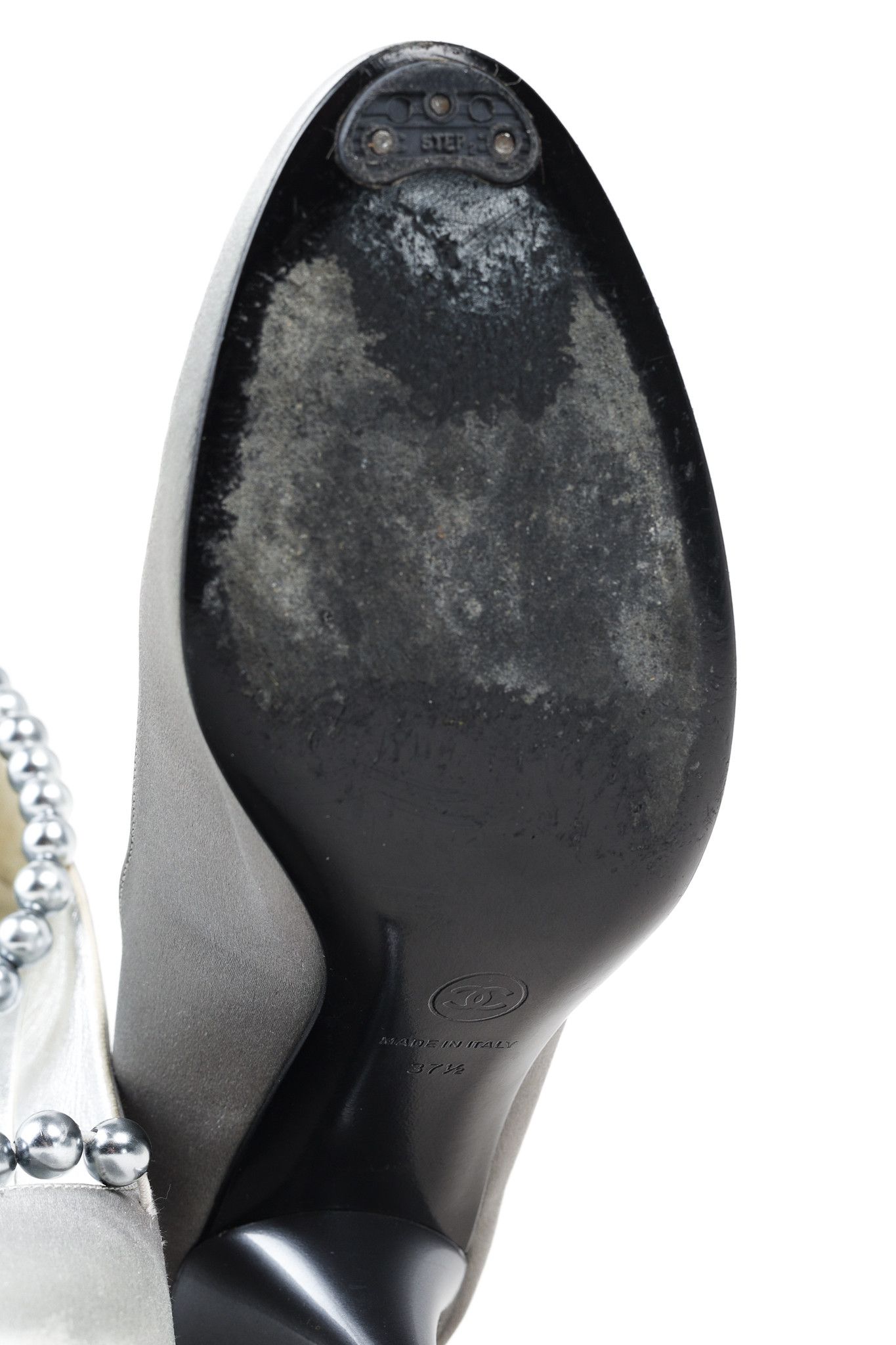 Chanel Chanel Grey Pearl Ankle Satin Pumps Size US 7 / IT 37 - 5 Thumbnail