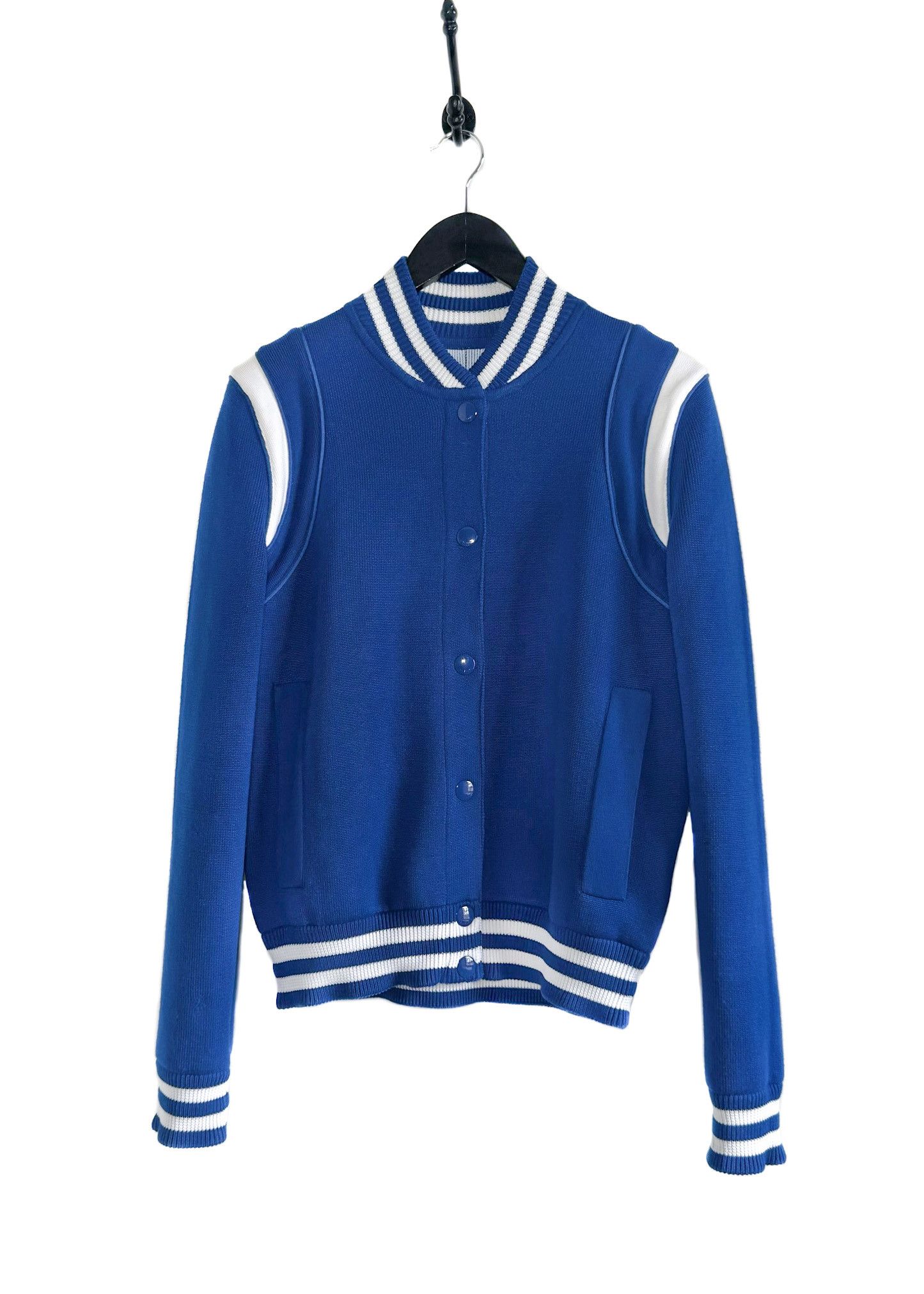 Givenchy Givenchy Cobalt Blue Logo Embroidered Knit Bomber Jacket Size S / US 4 / IT 40 - 1 Thumbnail