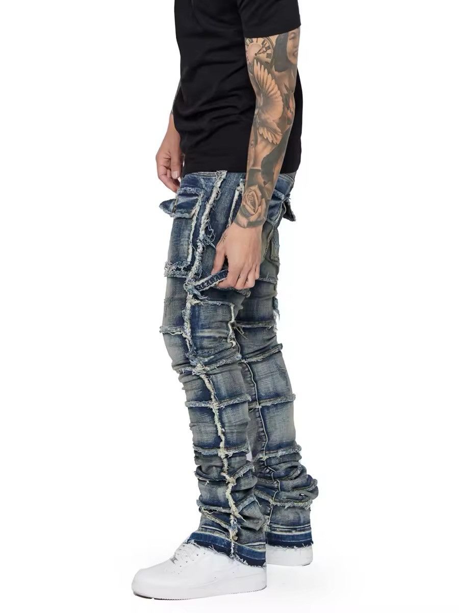 Jean Slim Fit Patchwork Stacked Pockets Jeans Size US 34 / EU 50 - 5 Thumbnail