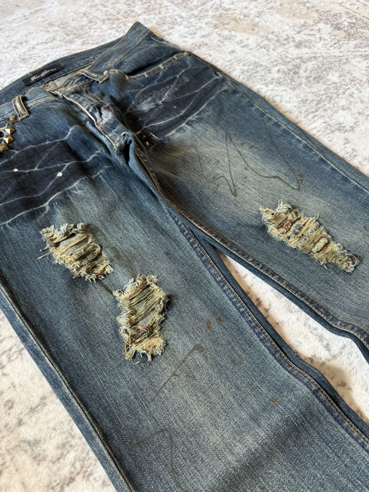 If Six Was Nine Root Three Japan Studded & Pierced Rusty Wash Flared Jeans Size US 32 / EU 48 - 7 Thumbnail