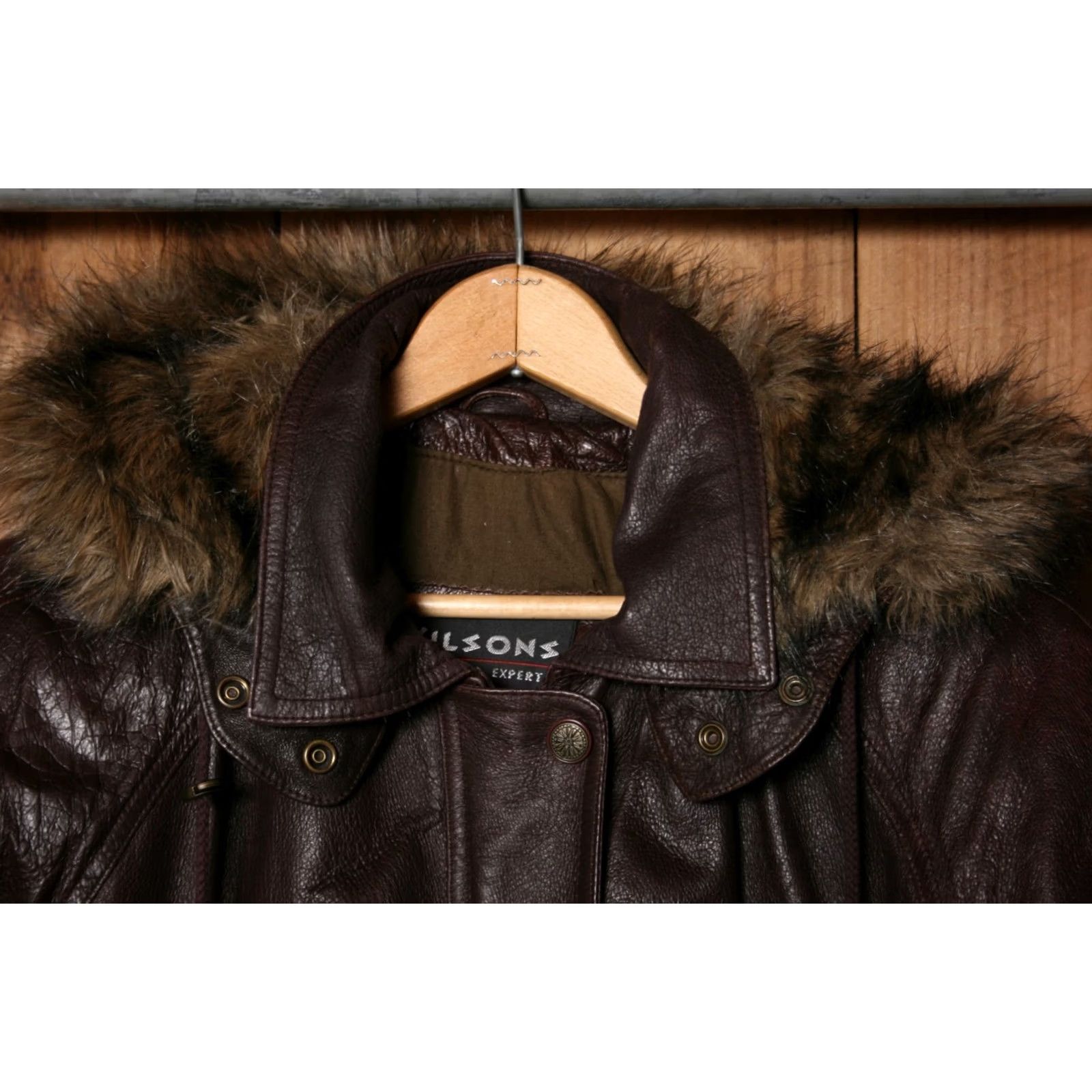 Vintage VINTAGE Wilsons Leather Parka Jacket Womens M Brown Solid Insulated Detachable Hood Faux Fur Lined Mid-Length 90s Style Mens Womens Size M / US 6-8 / IT 42-44 - 2 Thumbnail
