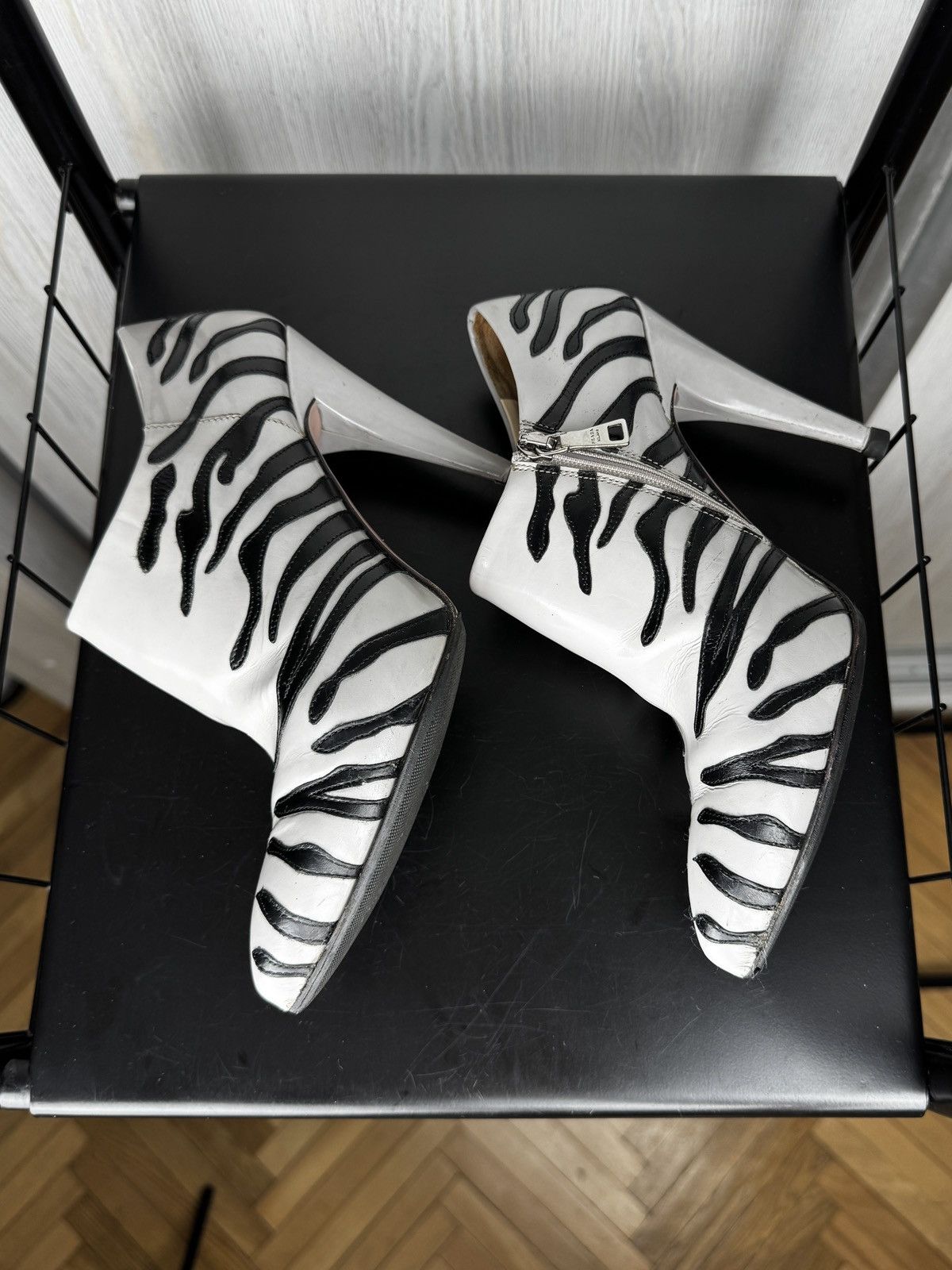 Prada Prada Grey Black Leather Tiger Stripe Ankle Boots size 36.5 Size US 6.5 / IT 36.5 - 20 Thumbnail