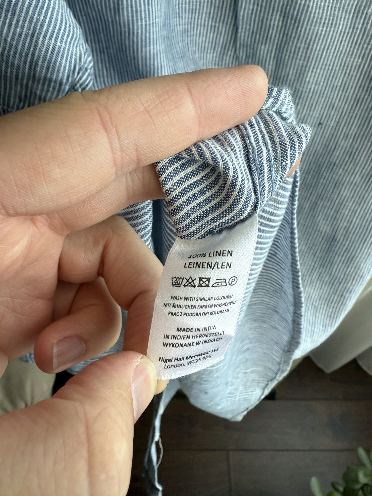 Nigel Cabourn Nigel Hall Short Sleeve Blue/White Striped linen Shirt Size US S / EU 44-46 / 1 - 4 Thumbnail