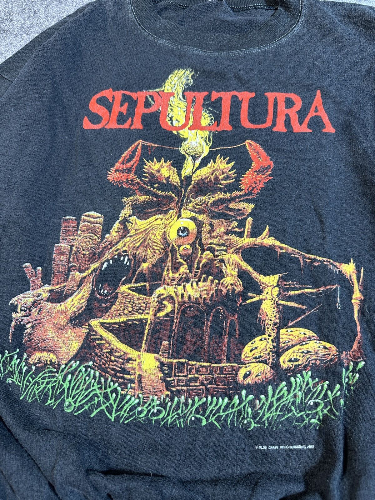 Band Tees × Vintage Very Rare Sepultura 1990 Sweatshirt Vintage Rock Metal Style Size US XL / EU 56 / 4 - 3 Thumbnail