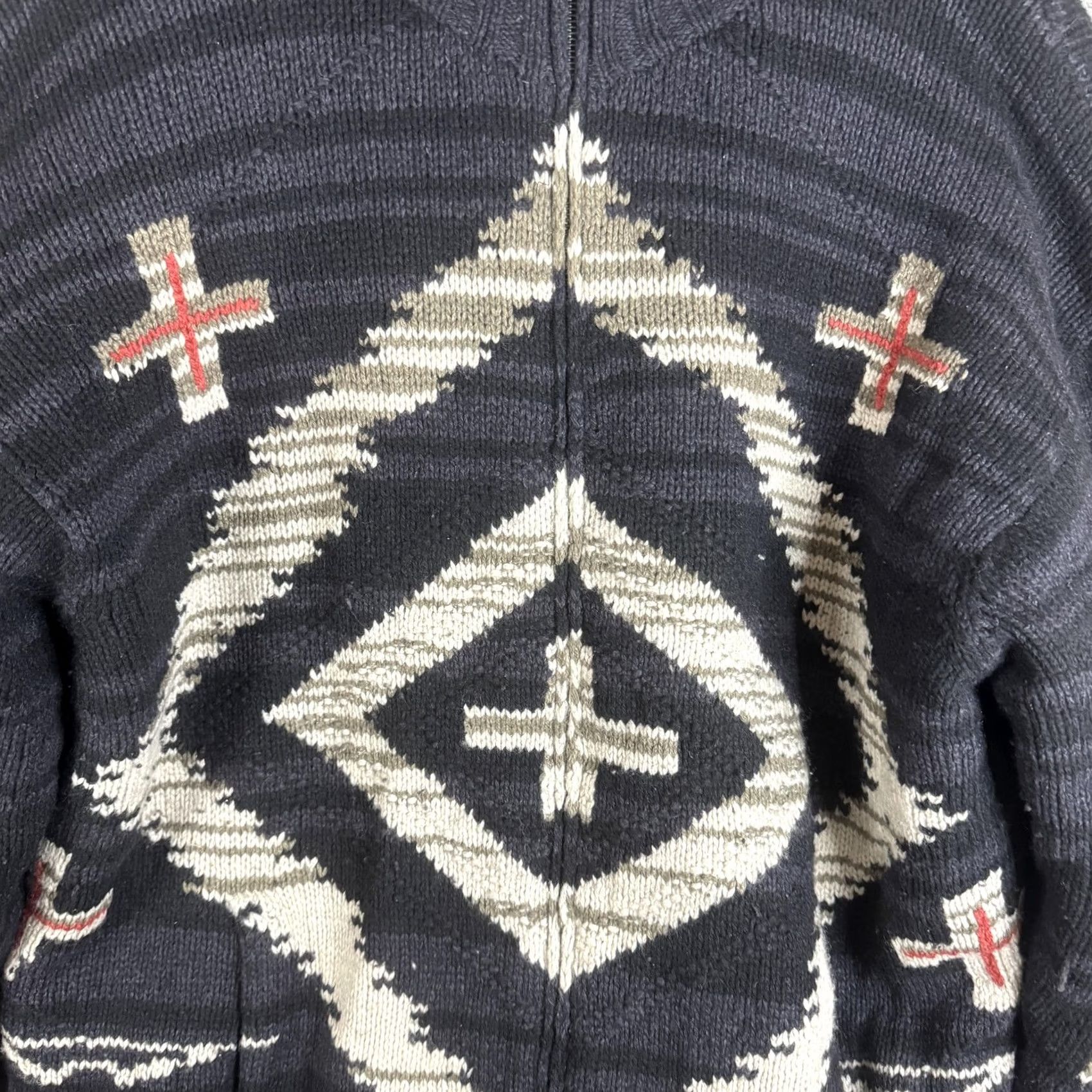 Orvis Orvis Mens 2XL Gray Full Zip Mock Neck Wool Silk Cotton Polyester Knit Lined Geometric Tribal Western Sweater Jacket Size US XXL / EU 58 / 5 - 6 Thumbnail