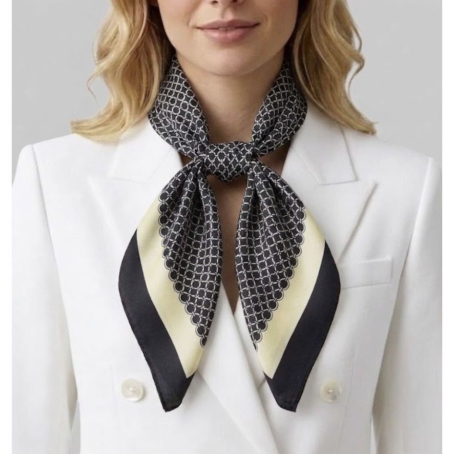 Other ❤️Silky Square Scarf Black Gold Geometric Chain Print Vintag Size ONE SIZE - 1 Thumbnail