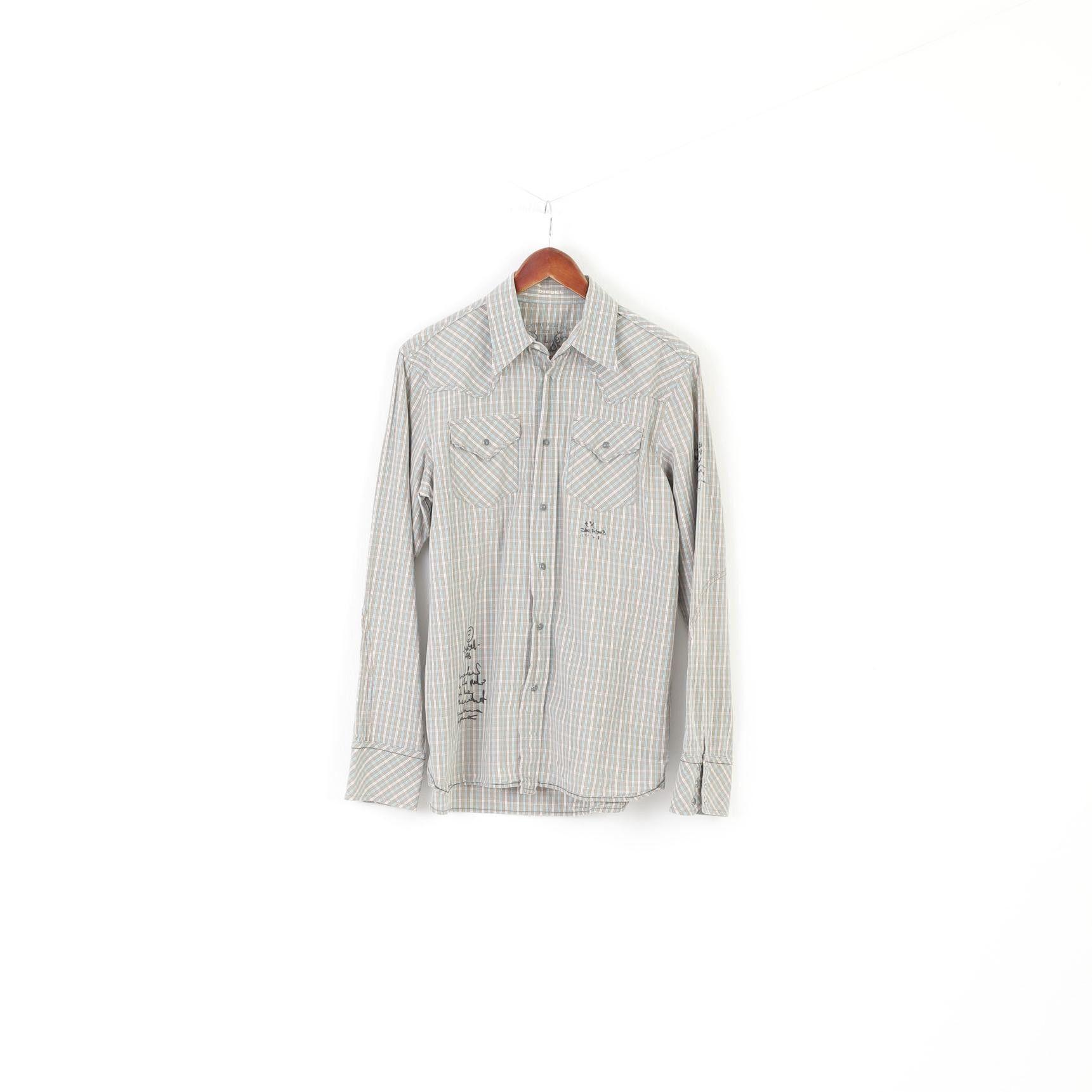 Diesel Diesel Men L Casual Shirt Gray Check Cotton 0237 Size US L / EU 52-54 / 3 - 2 Thumbnail