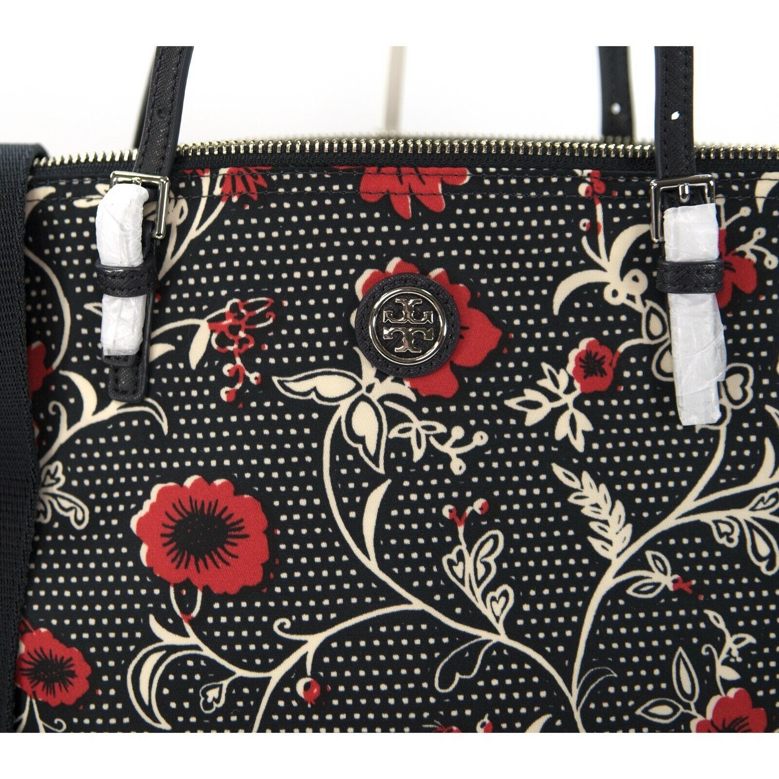 Tory Burch Tory Burch Virginia Red Retro Floral Block Print Nylon Tote Size ONE SIZE - 3 Thumbnail