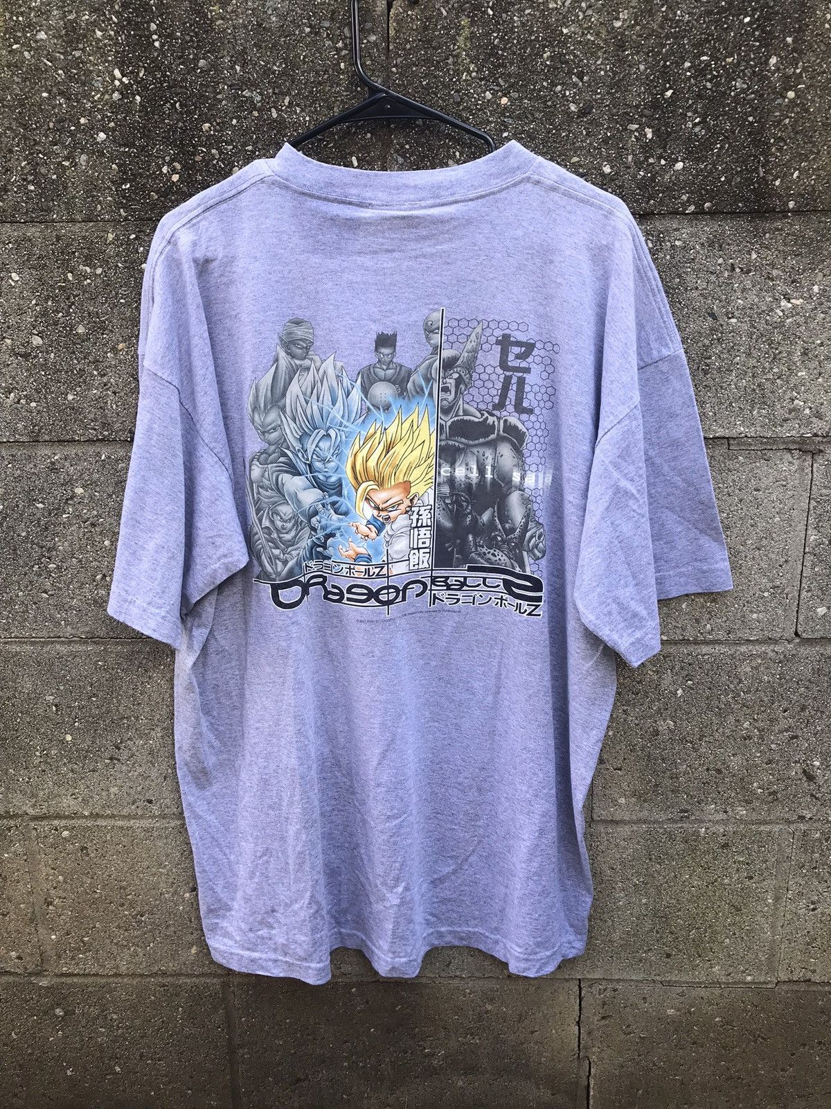 image of Vintage Dragon Ball Z Super Saiyan Gohan 2 Cell 2001 Shirt in Grey, Men's (Size 2XL)