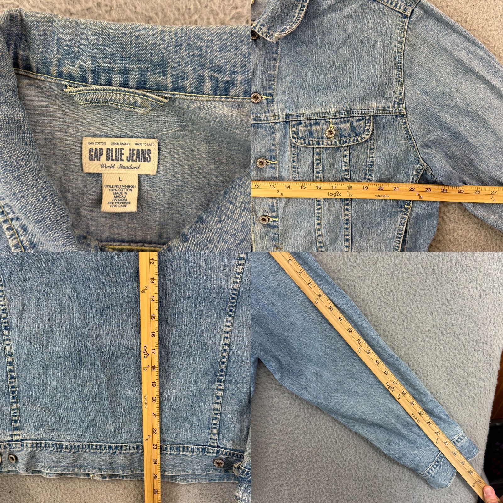 Gap VINTAGE Gap Blue Jean Jacket Men Large Denim Button Up Pocket Trucker Preppy Y2K Jeans Jacket 90s Classic Mens Size US 33 - 8 Thumbnail