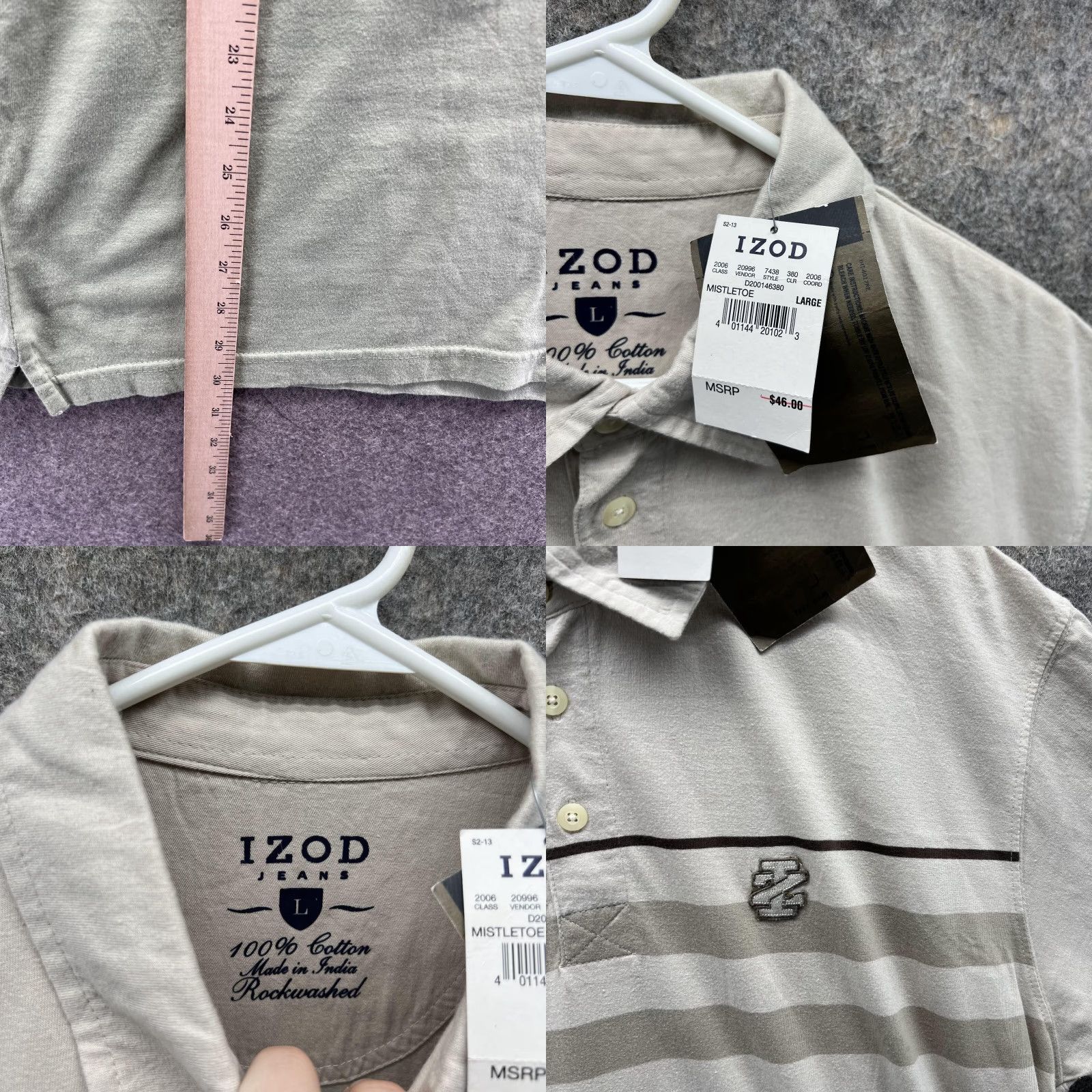 Izod Izod Polo Shirt Men Large Khaki Green Striped Polyester Mistletoe Golf Golfer Shirt Size US L / EU 52-54 / 3 - 8 Thumbnail