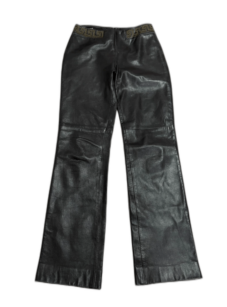 Versace Vintage Versace Black Leather Pants with Studs Size 24" / US 00 / IT 34 - 1 Thumbnail