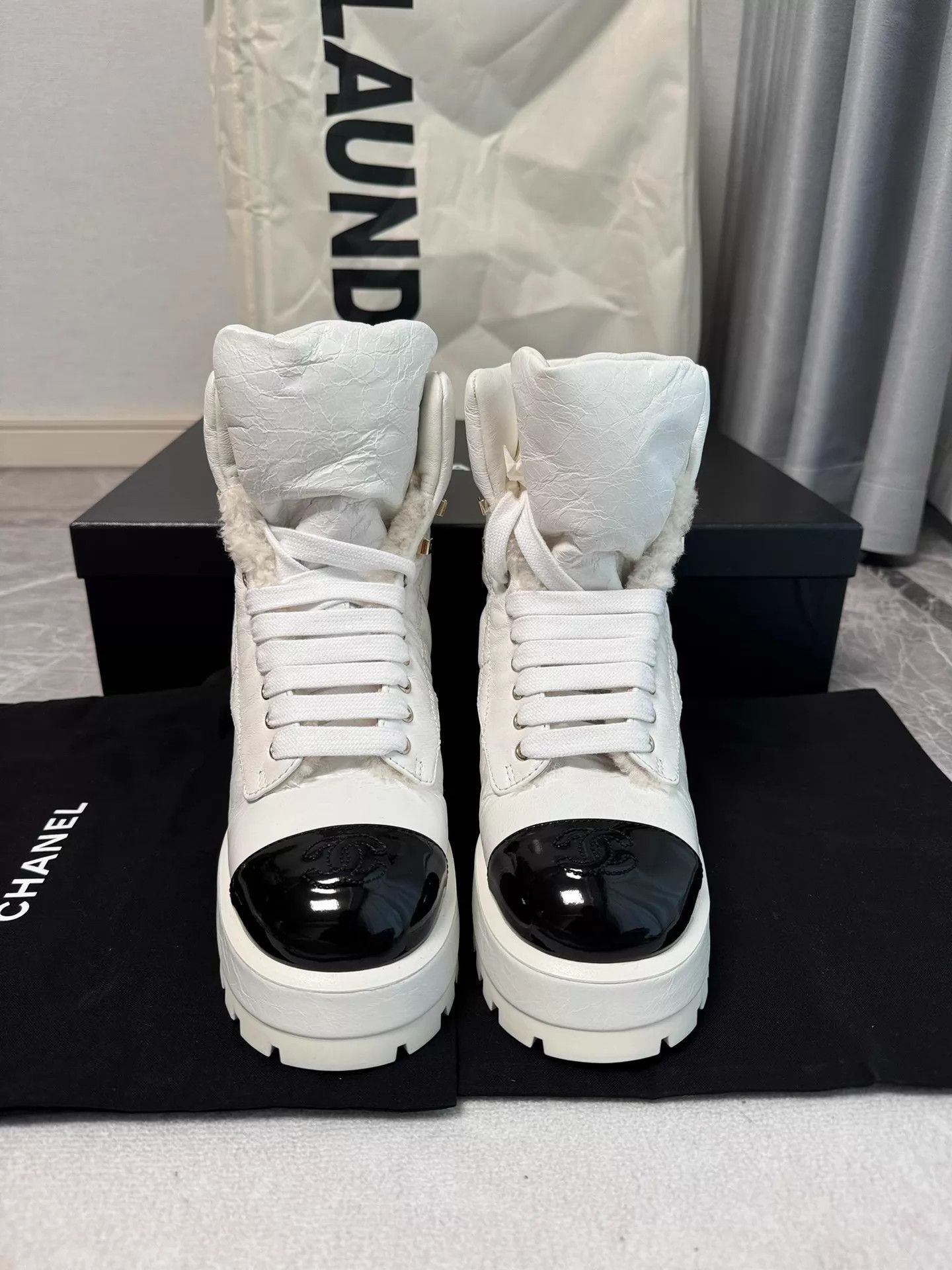 Chanel Chanel Black & White Thick-Soled Martin Boots 37.5 Size US 7 / IT 37 - 2 Thumbnail