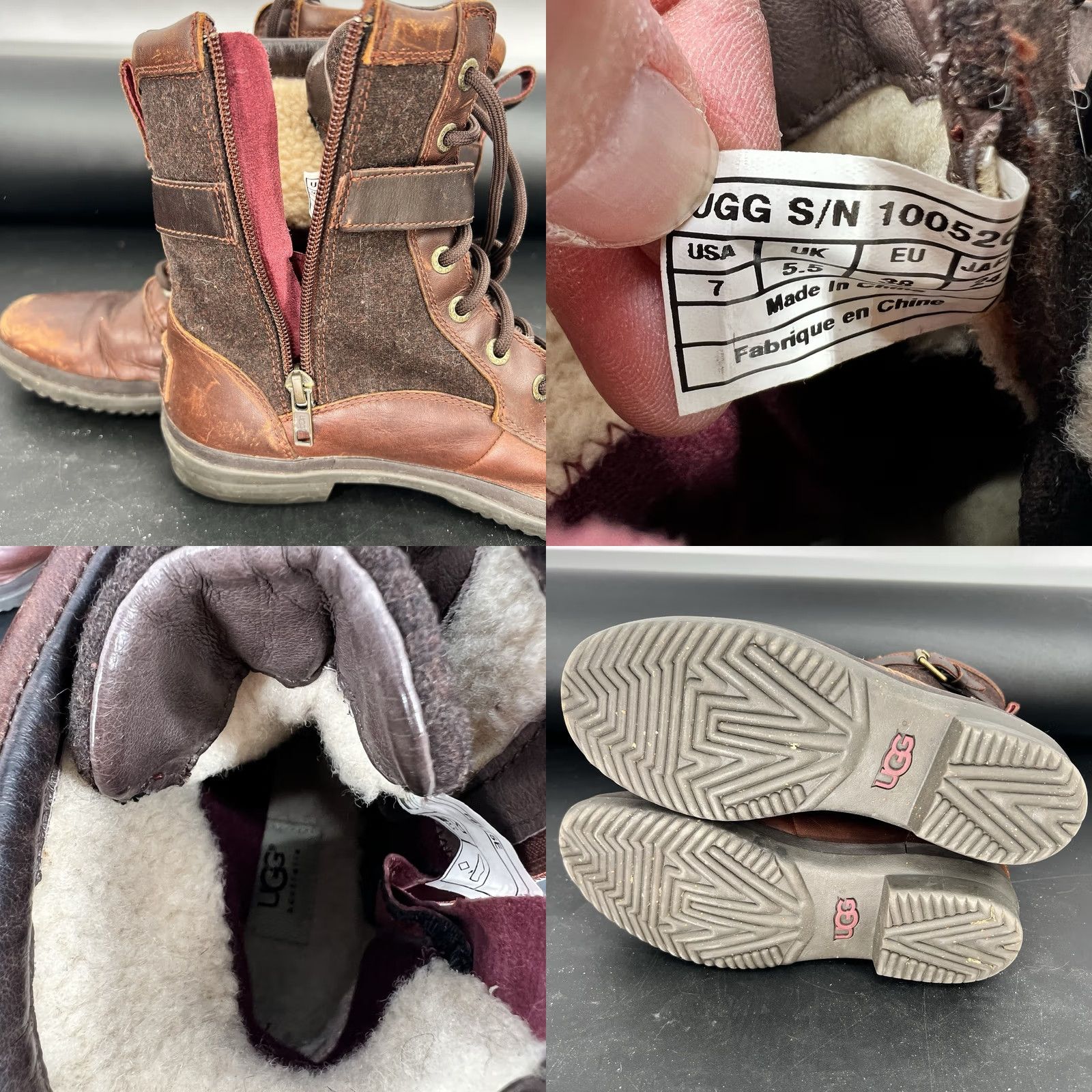 Ugg UGG Australia Kesey Women's Boots Brown Leather Sheepskin Lined Zip Ankle Town 7 Women Combat Waterproof Round Toe Buckle Logo Block Heel 1-1.9in Size US 7 / IT 37 - 8 Thumbnail