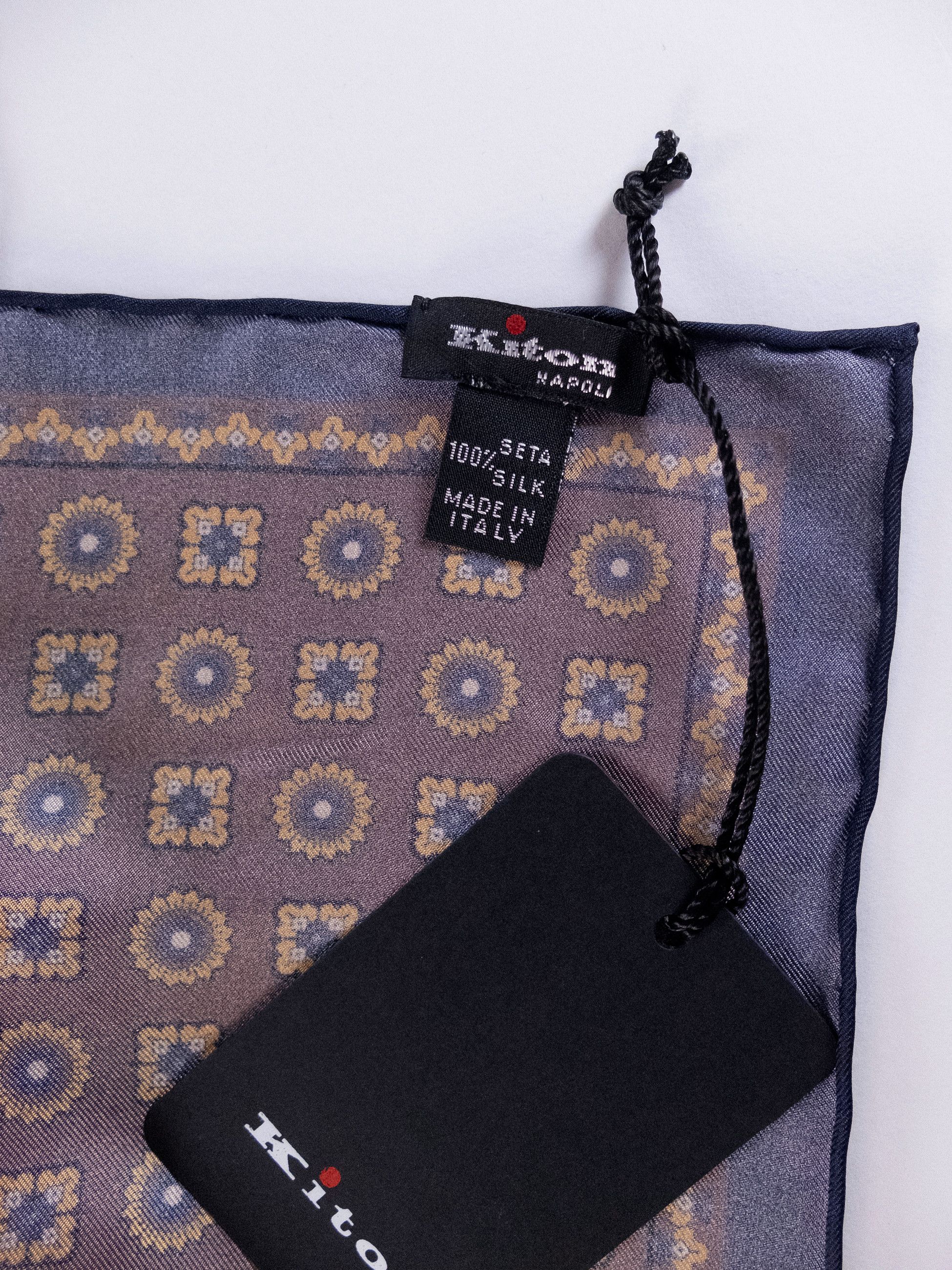 Kiton KITON Napoli hand made brown floral silk pocket square Size ONE SIZE - 3 Thumbnail