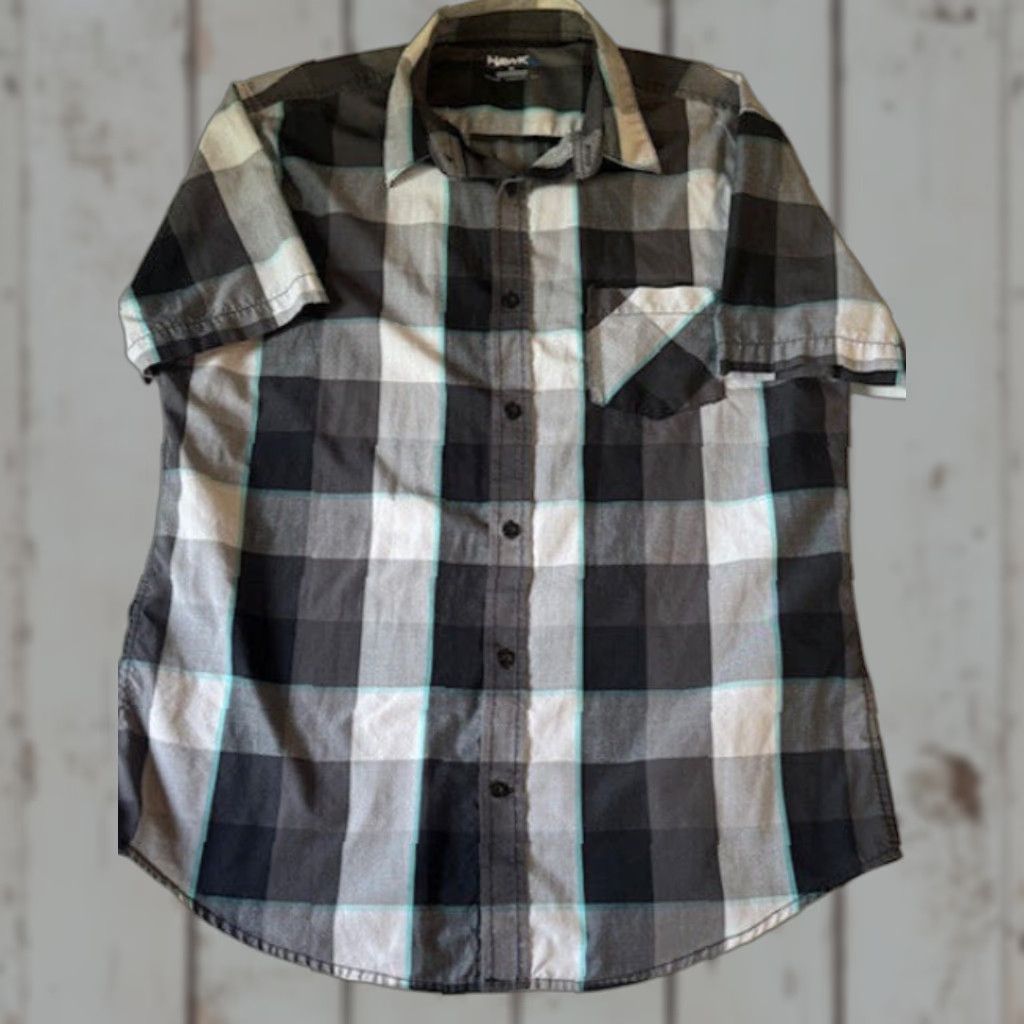 Vintage Tony Hawk Shirt Mens XL Gray Black Blue White Plaid Short Sleeve Button Shirt Size US XL / EU 56 / 4 - 1 Thumbnail