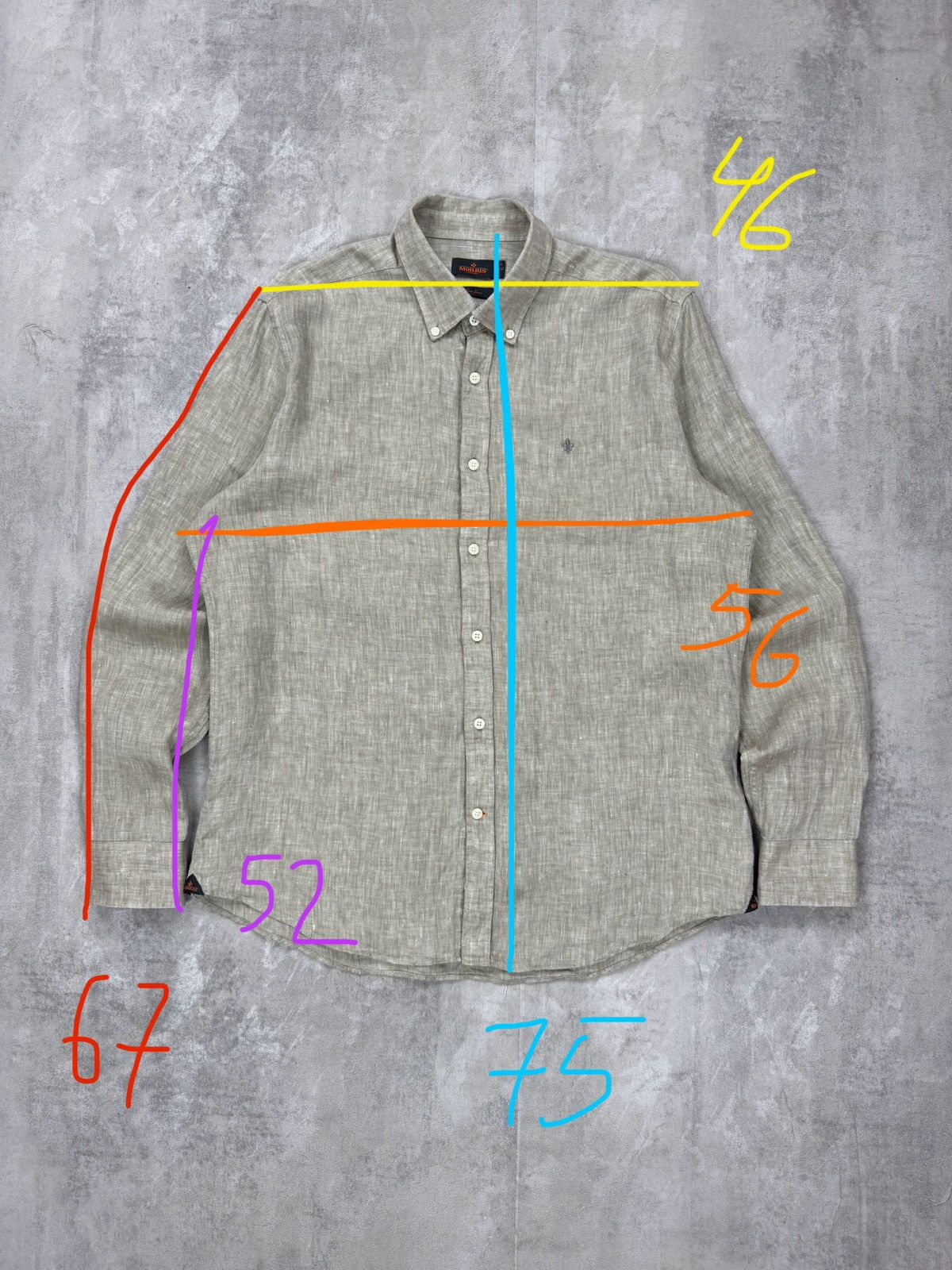 Morris MORRIS Pure Linen Shirt Herringbone Button Up Long Sleeve Size US L / EU 52-54 / 3 - 11 Thumbnail
