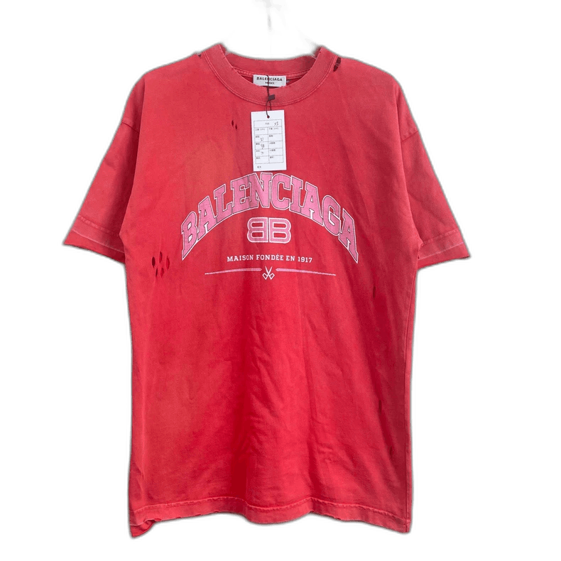 Balenciaga Balenciaga Distressed Red TShirt-2505 Size US XS / EU 42 / 0 - 1 Thumbnail